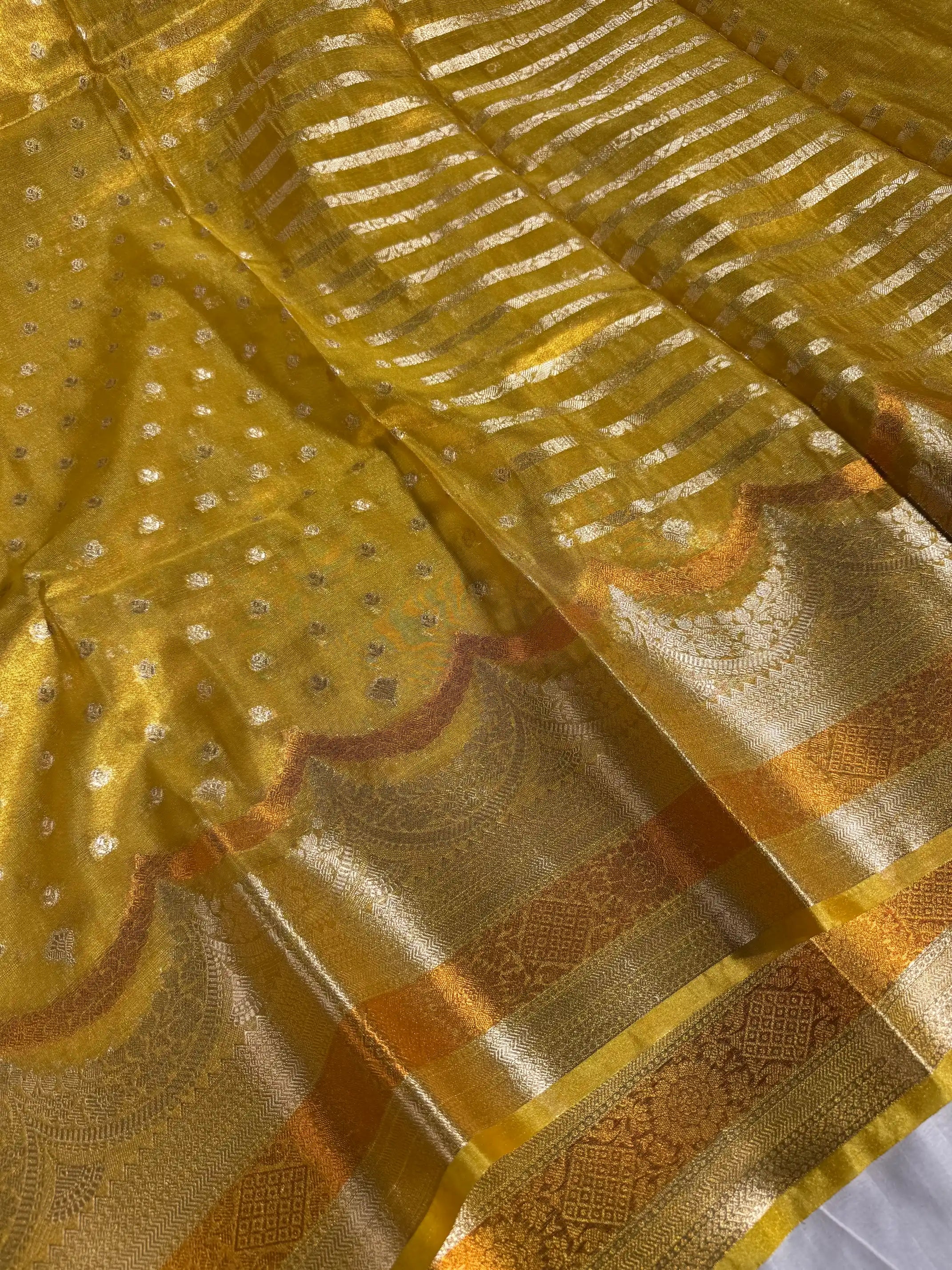 Mustard Yellow Tissue Silk Contemporary Heritage Weave Banarasi Saree