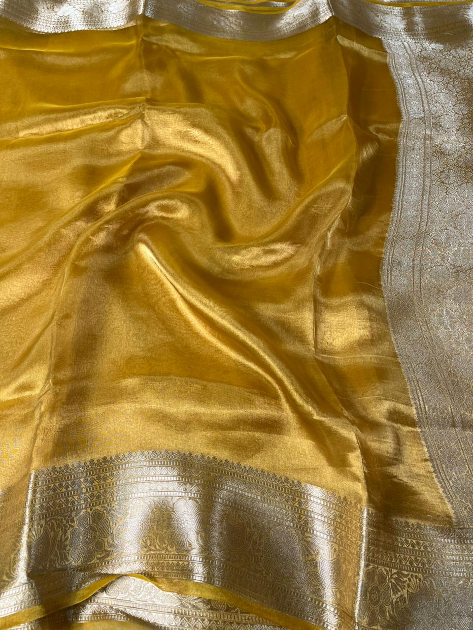 Mustard Colour Pure Banarasi Tissue Silk Banarasi Saree