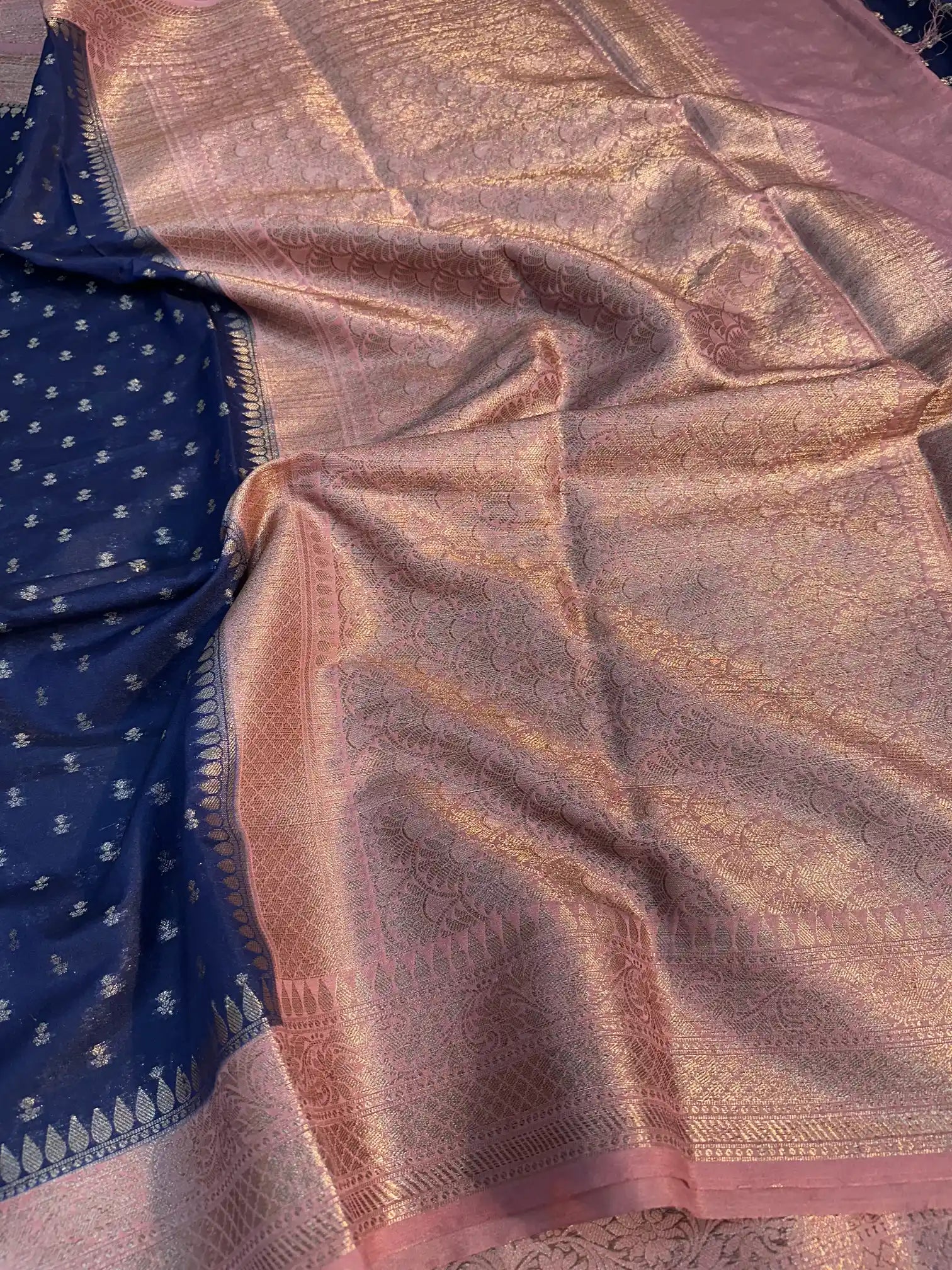 Navy Blue Chiniya silk zari Buti Banarasi Saree