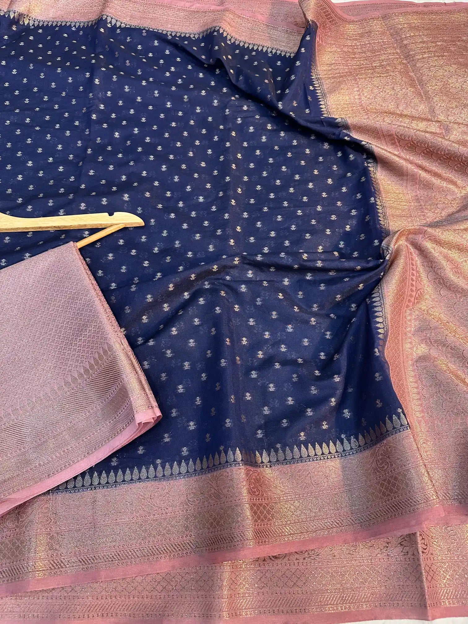 Navy Blue Chiniya silk zari Buti Banarasi Saree