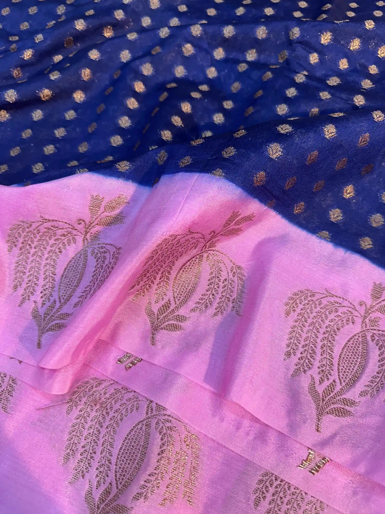 Navy Blue Chiniya silk zari Buti Banarasi Saree