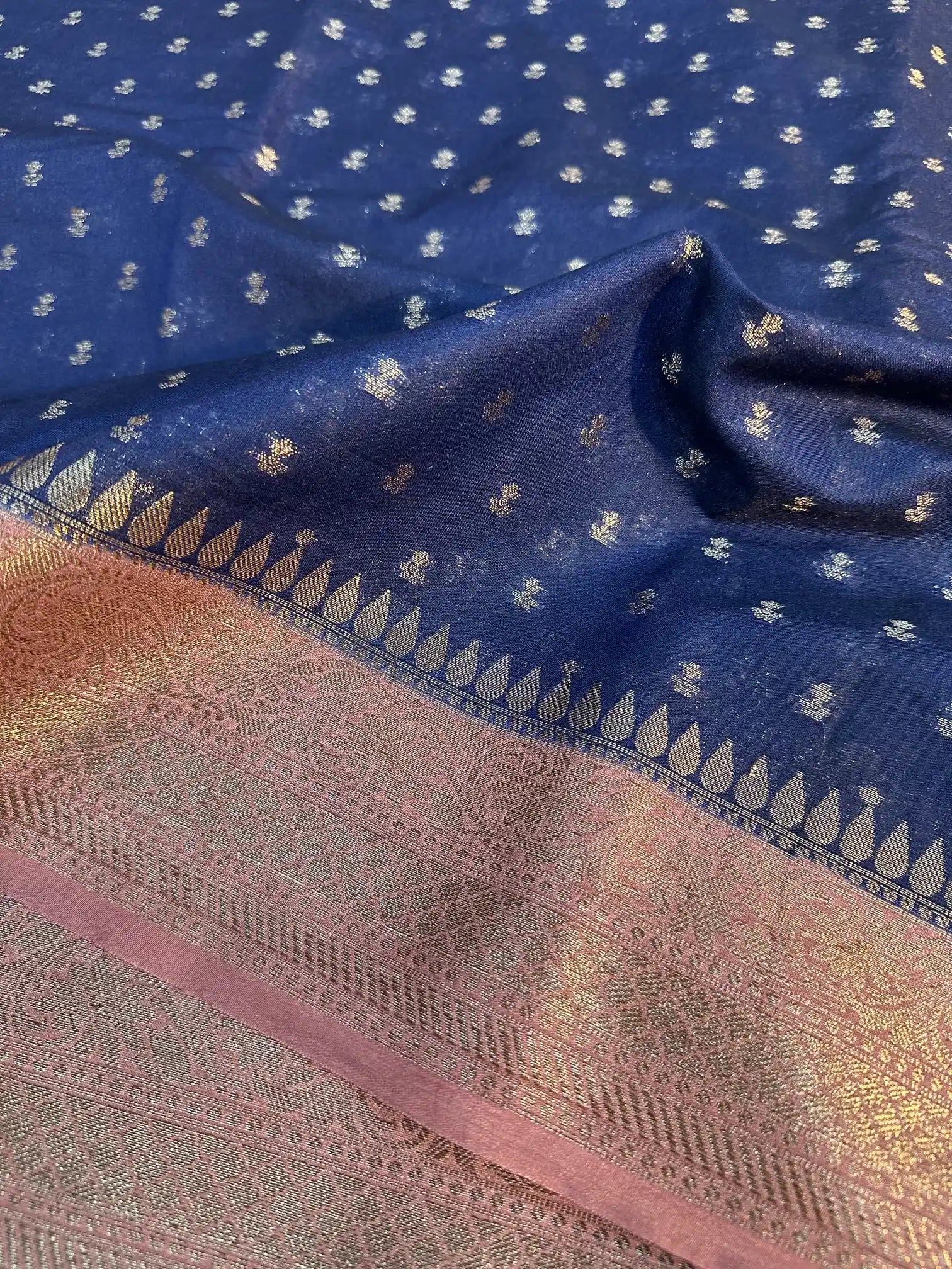 Navy Blue Chiniya silk zari Buti Banarasi Saree