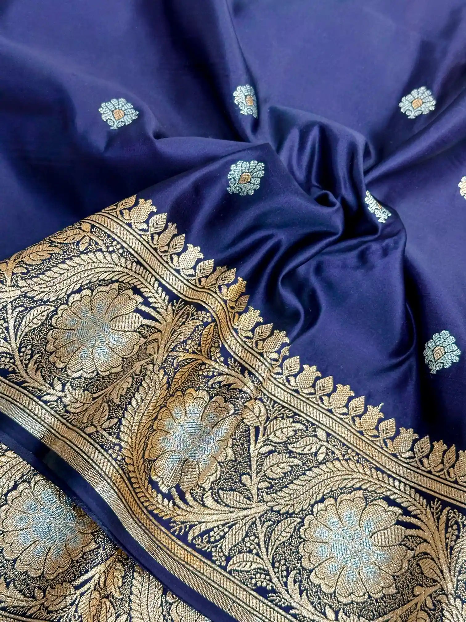 Navy Blue Premium Mashru Katan Banarasi Meenakari Saree