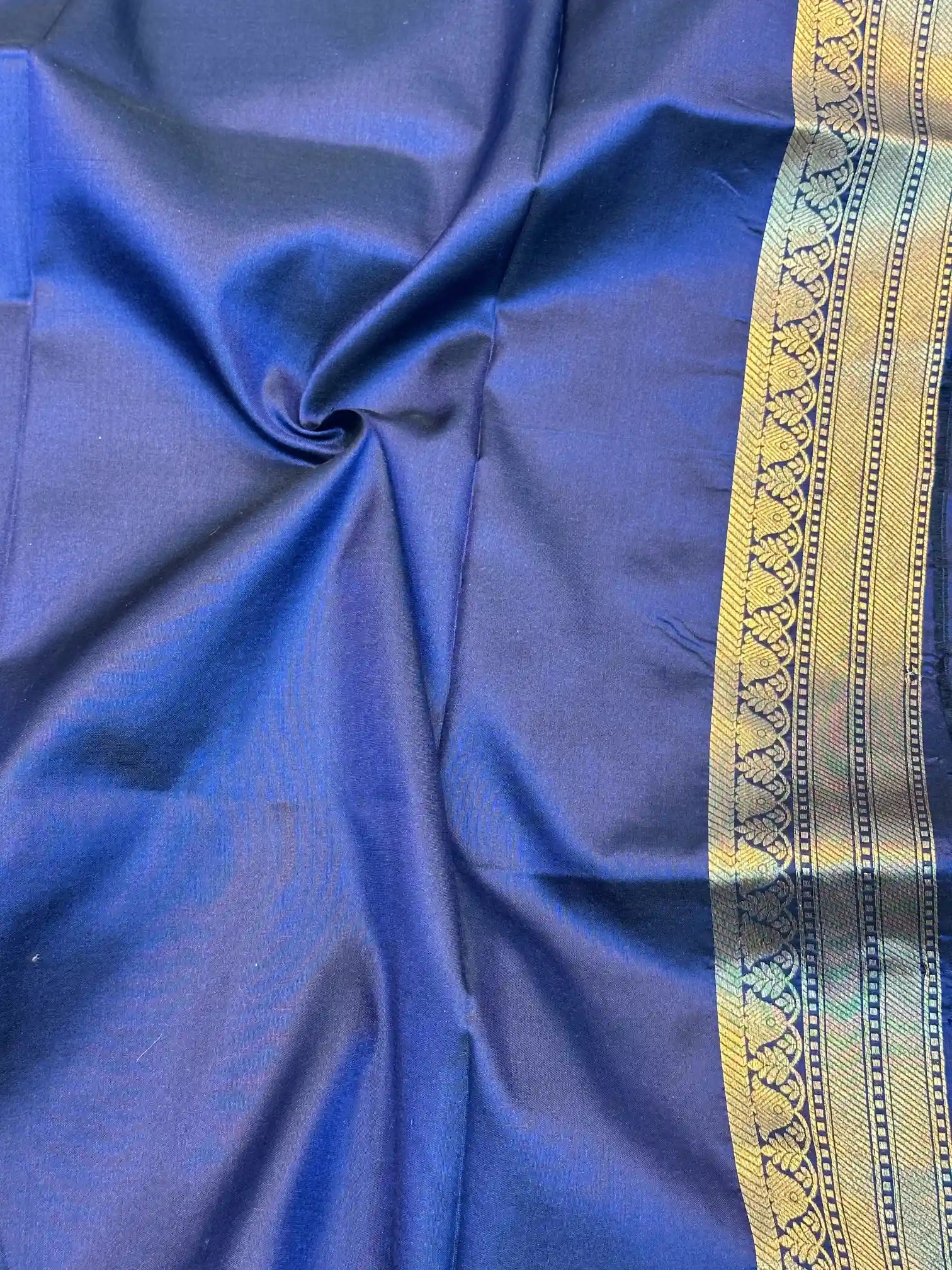 Navy Blue Pure Katan Silk Embossed Banarasi Saree