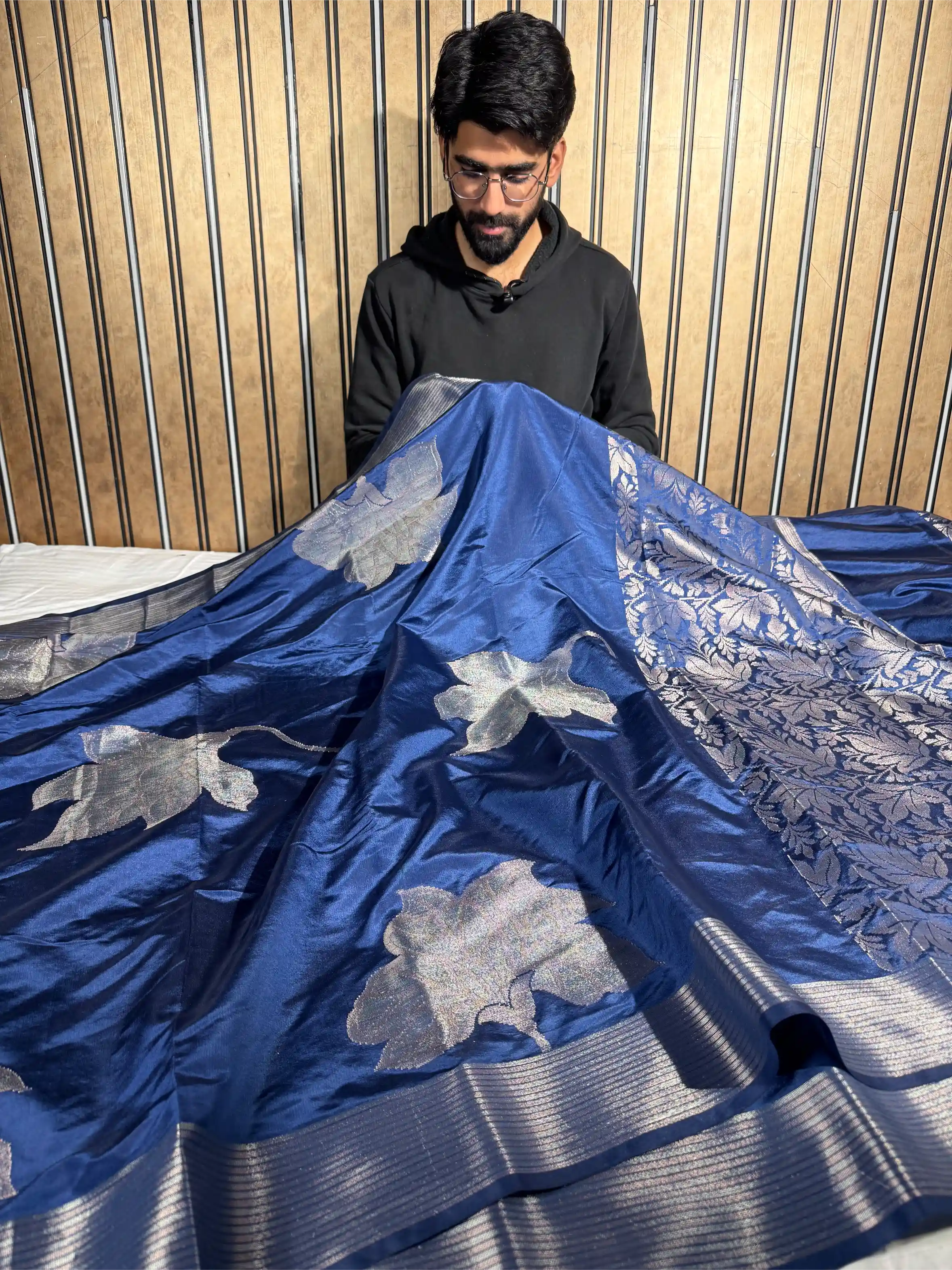 Navy Chinia Silk Heritage Grand Design Banarasi Saree