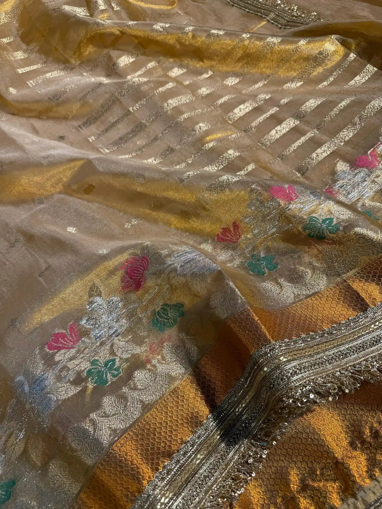 Never Seen Alfi Floral Border Tissue Designer Saree