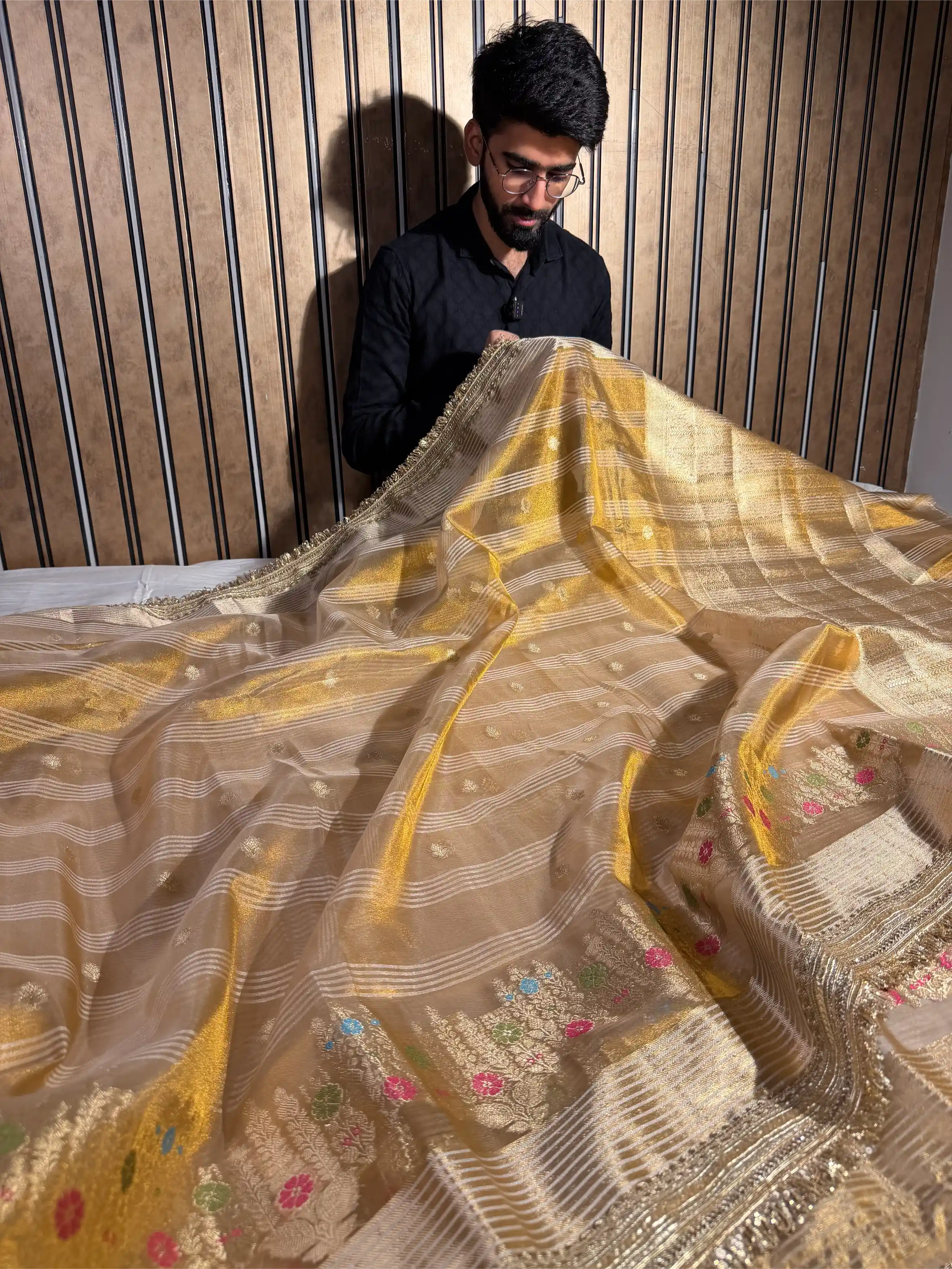 Never Seen Copper Tissue Silk Designer Lace Work Banarasi Saree