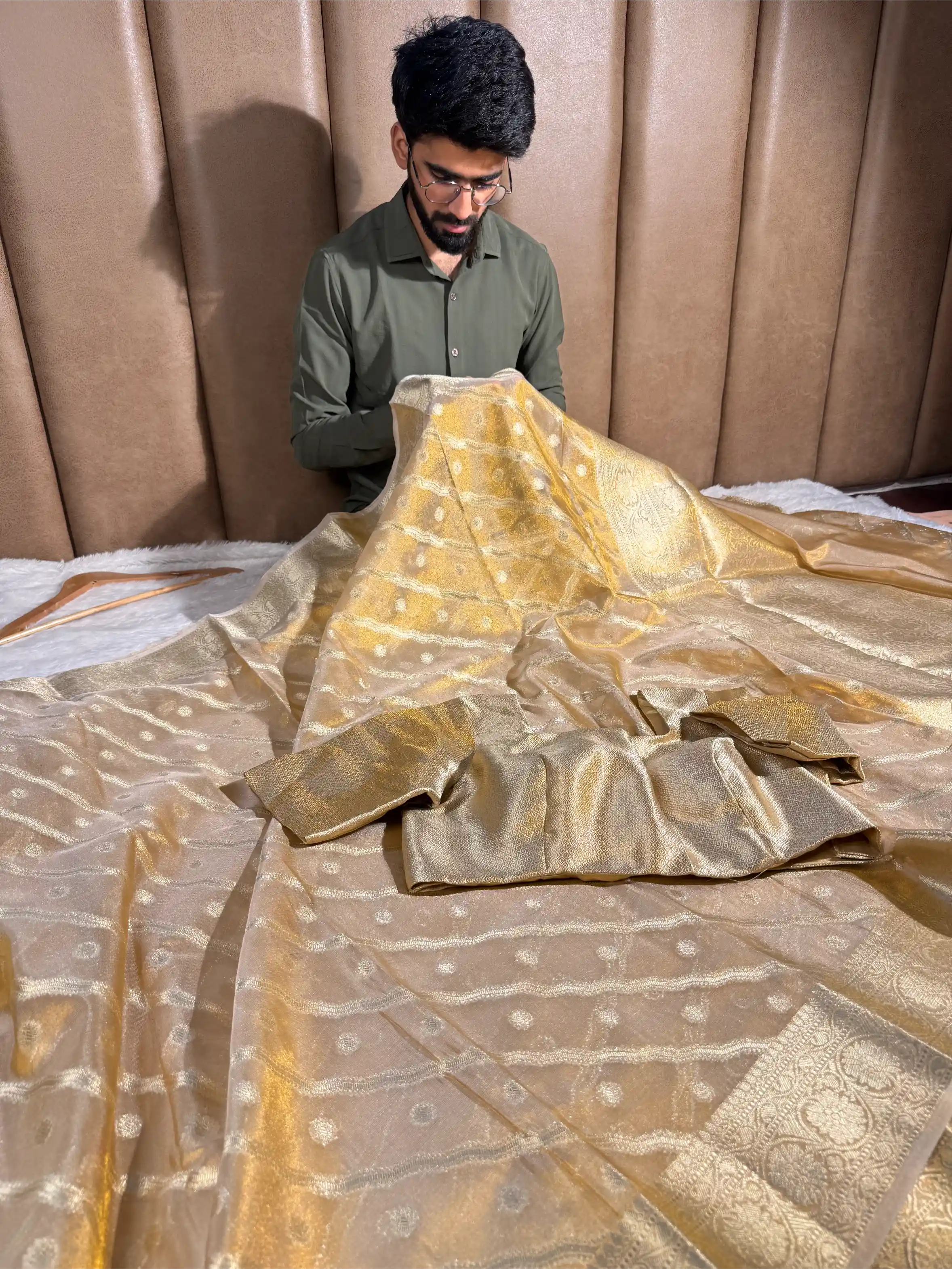 Never Seen Copper Tissue Silk Leheriya Banarasi Saree