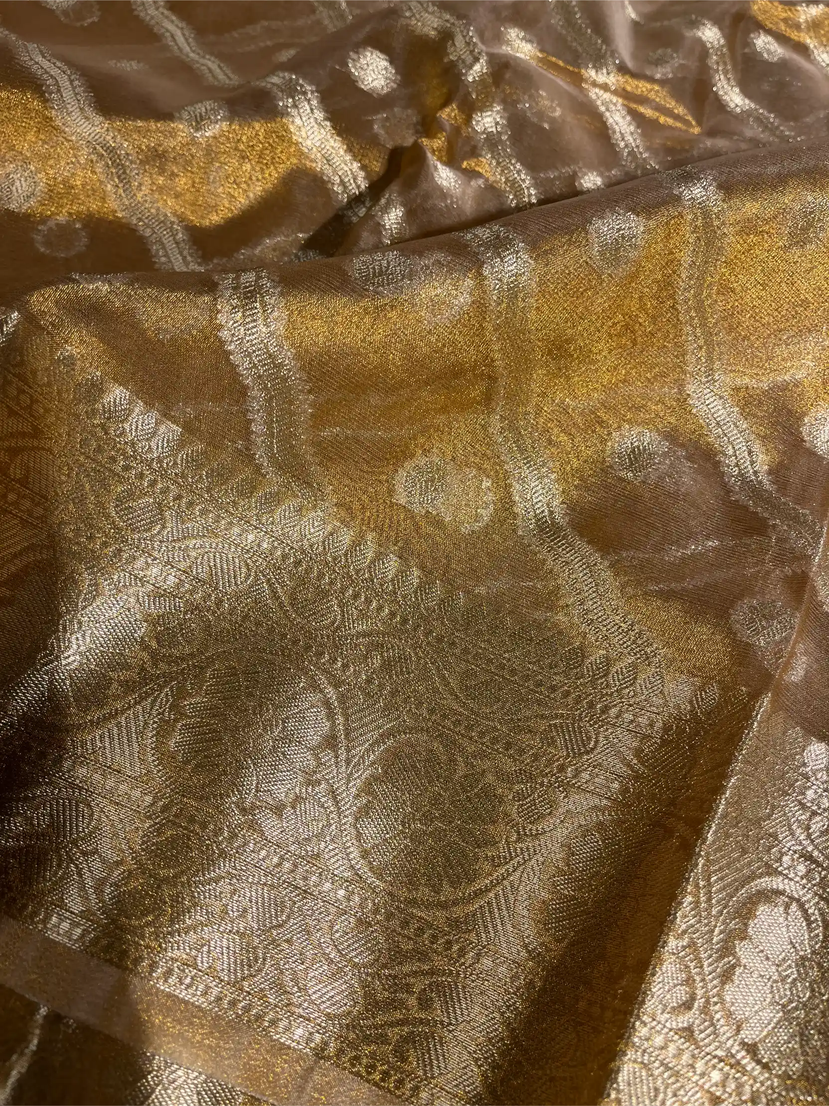 Never Seen Copper Tissue Silk Leheriya Banarasi Saree