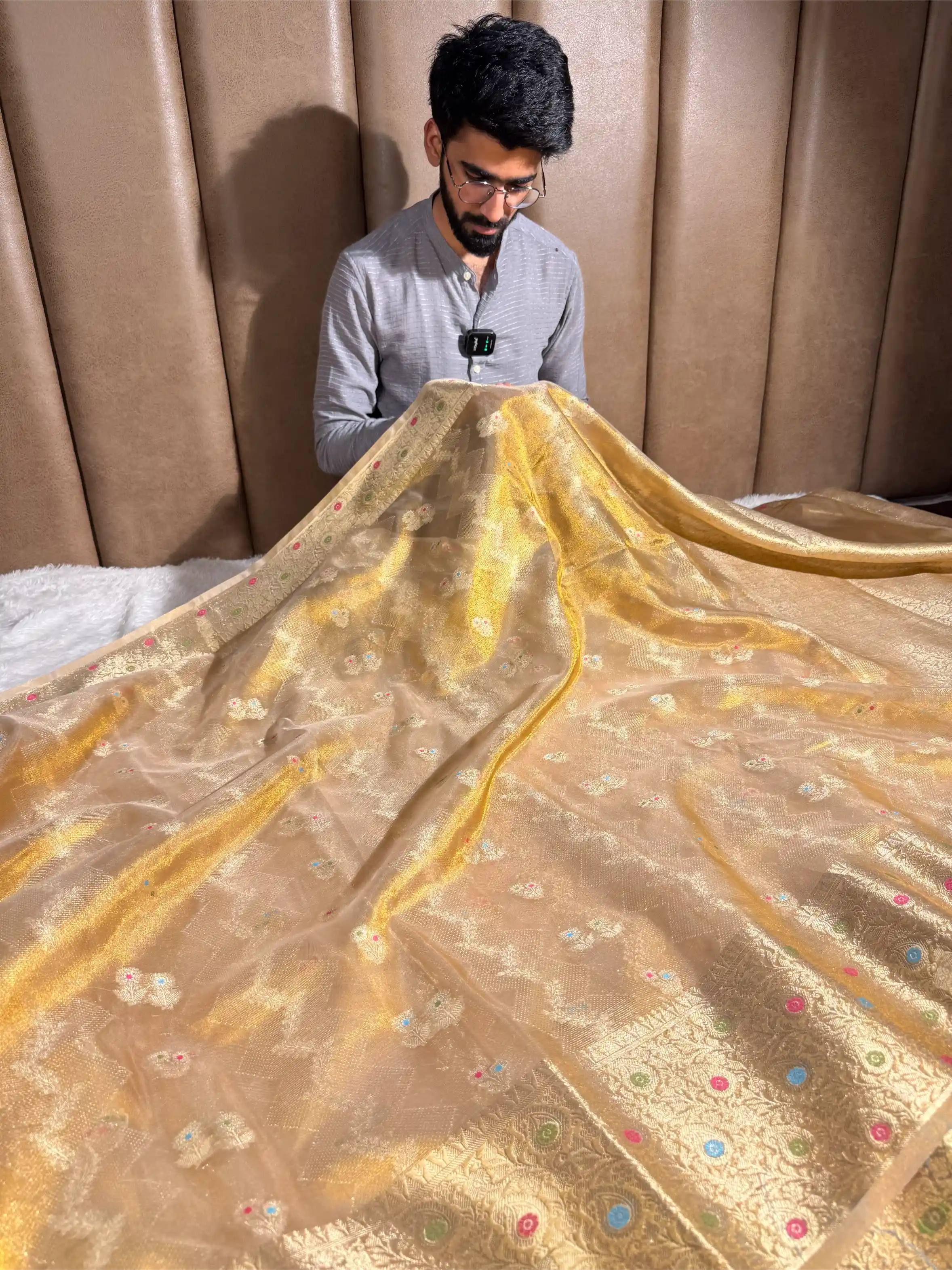 Never Seen Copper Tissue Silk Meenakari Banarasi Saree