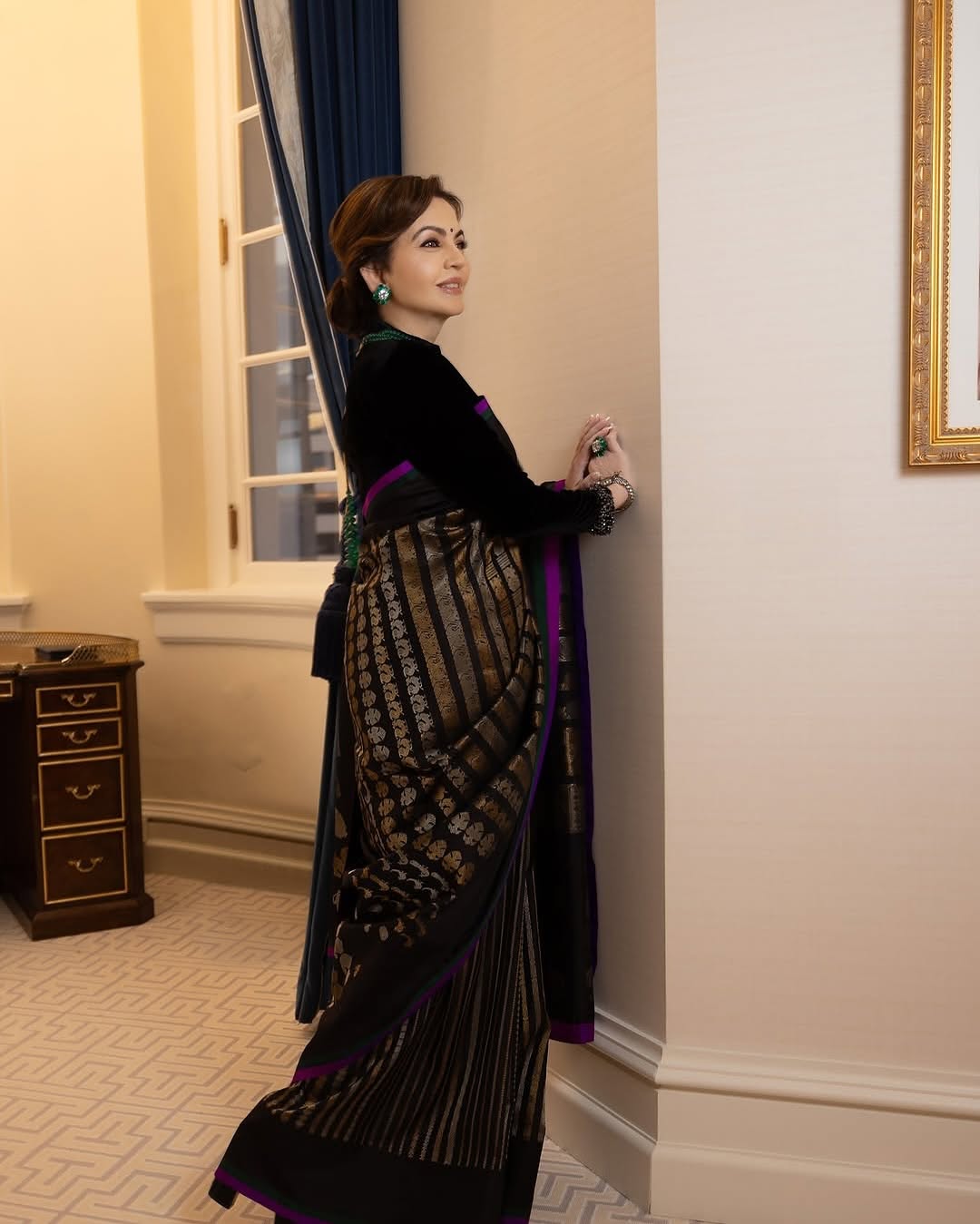 Nita Ambani Ma’am Inspired Jet Black Katan Silk Banarasi Saree