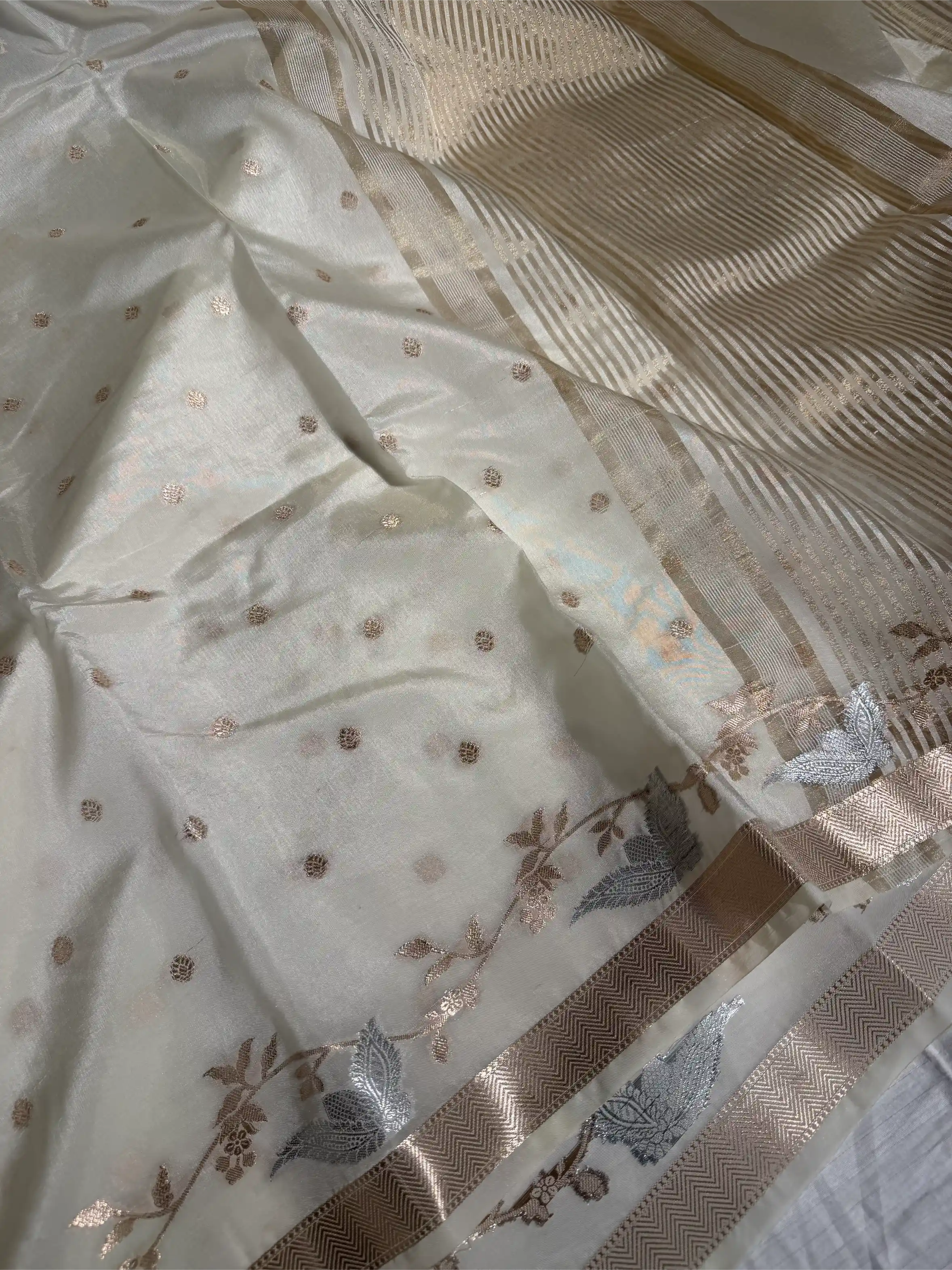 Off-White Warm Silk Contemporary Weave Banarasi Saree