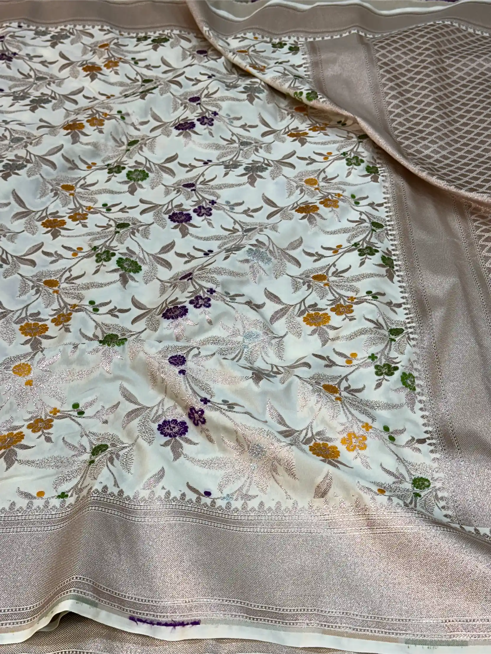 Off White Mashru Katan Silk Meenakari Intricate Weave Banarasi Saree