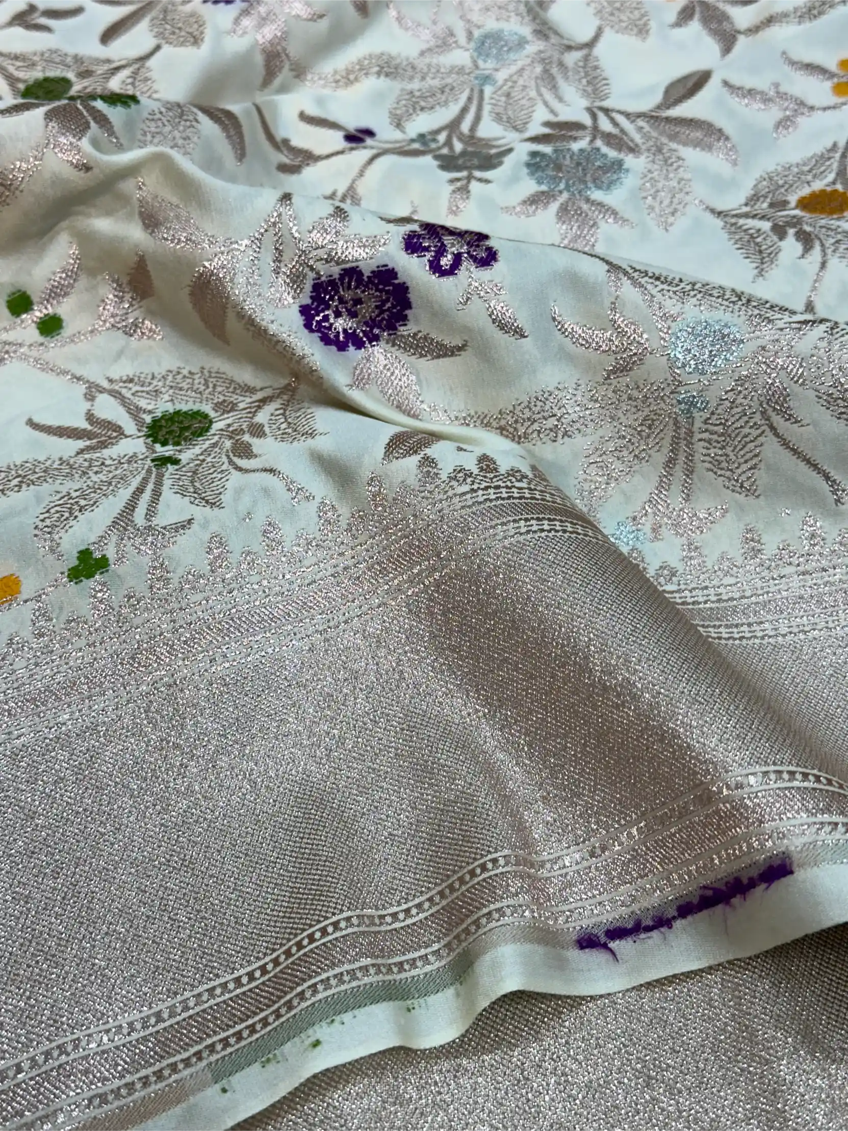 Off White Mashru Katan Silk Meenakari Intricate Weave Banarasi Saree