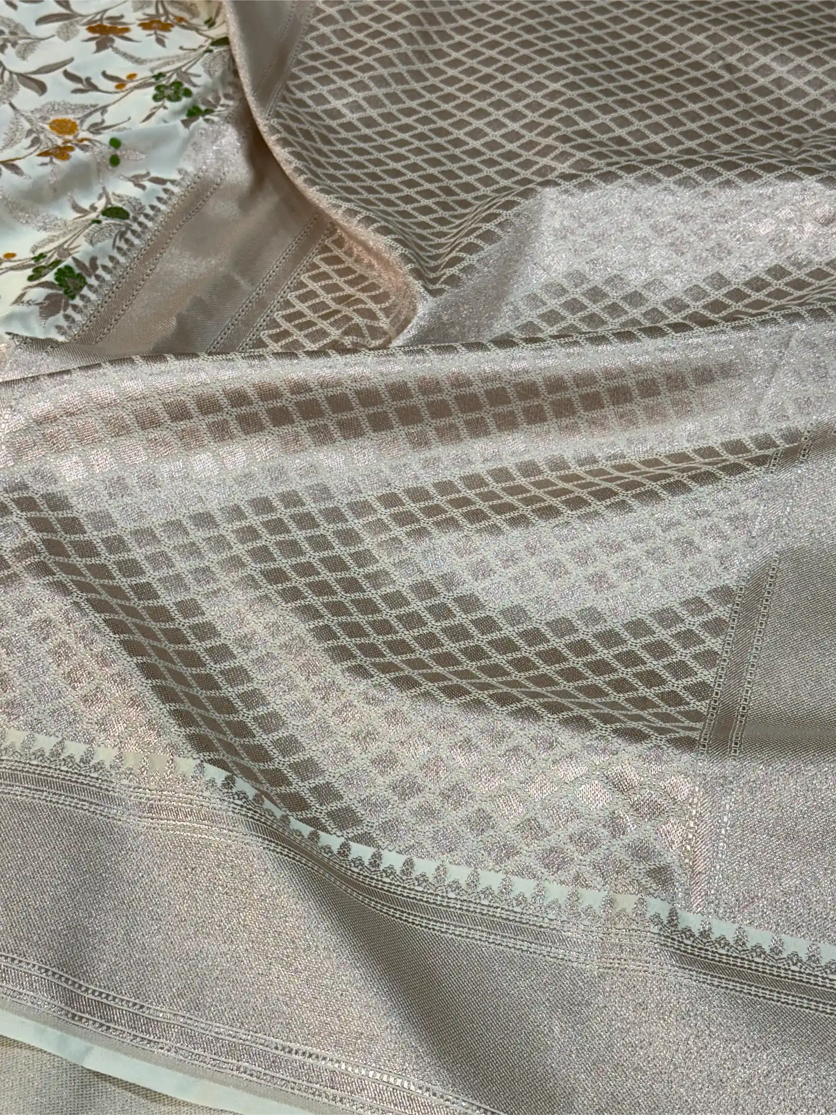 Off White Mashru Katan Silk Meenakari Intricate Weave Banarasi Saree