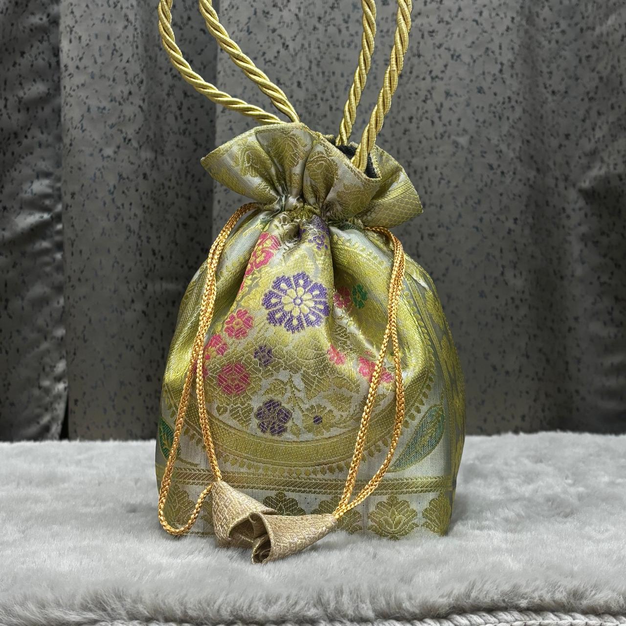 Off White Shade Handcrafted Banarasi Potli Bag