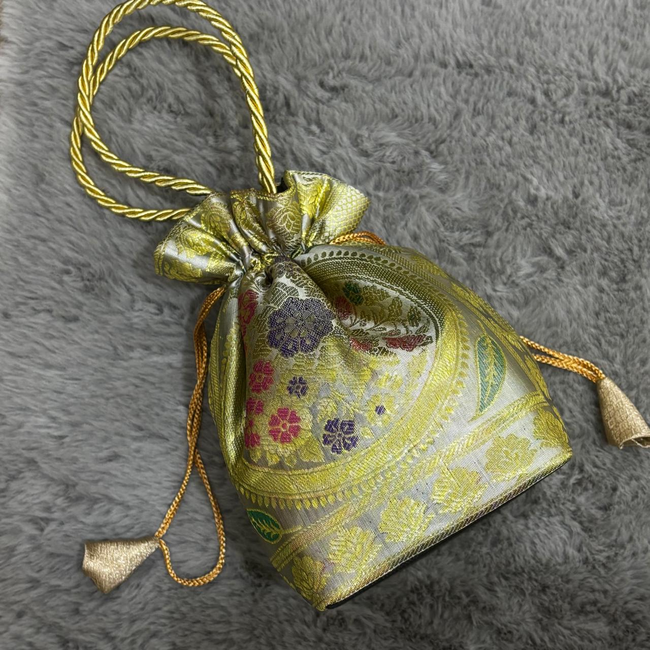 Off White Shade Handcrafted Banarasi Potli Bag