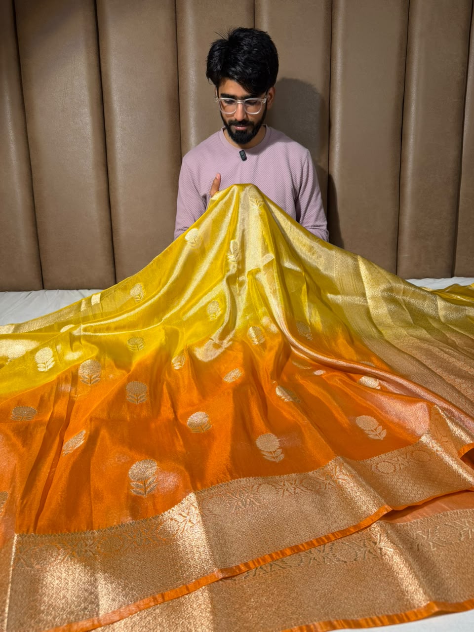 Ombré Eccentric Breathable Soft Tissue Banarasi Saree