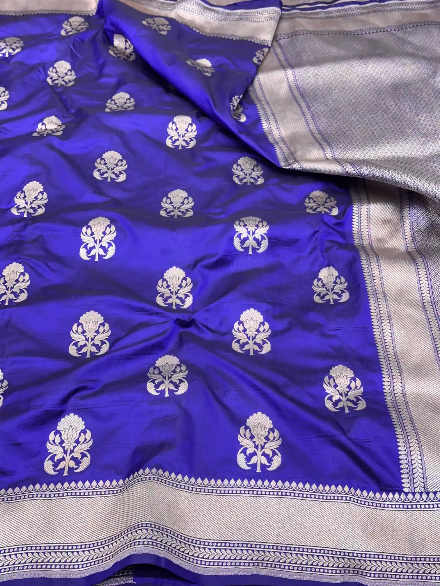Ouda Blue Pure Katan Silk Banarasi Saree