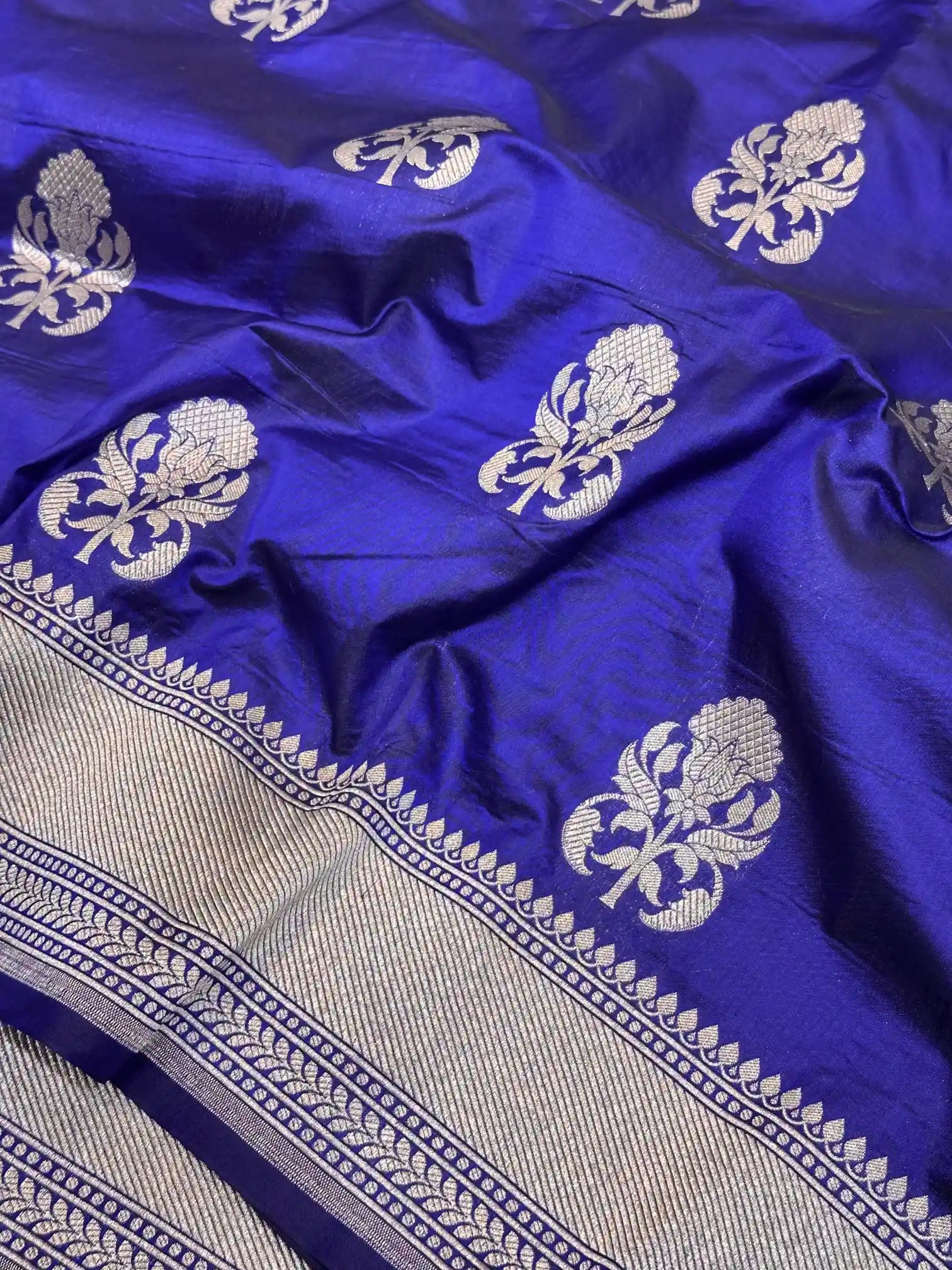 Ouda Blue Pure Katan Silk Banarasi Saree