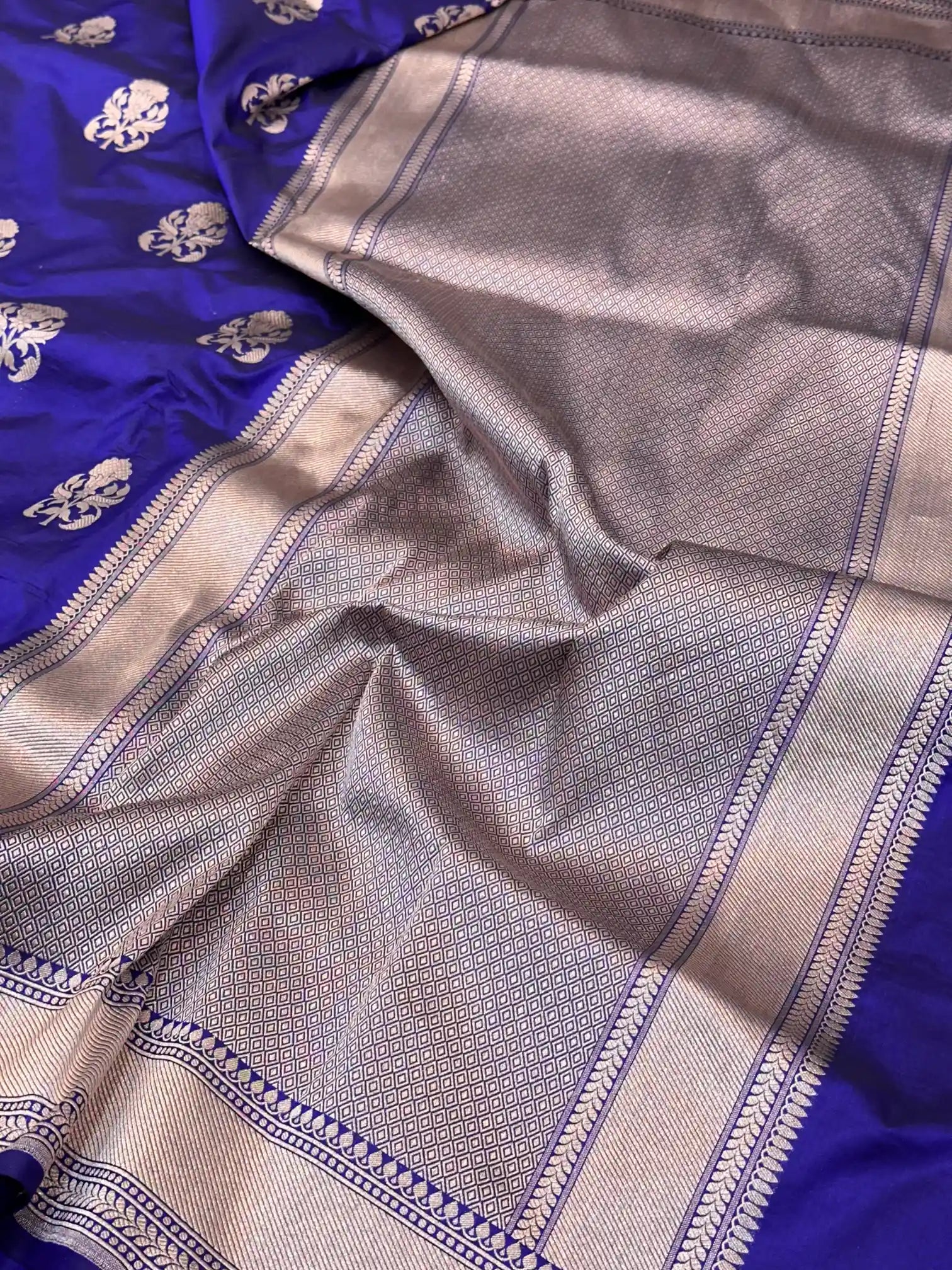 Ouda Blue Pure Katan Silk Banarasi Saree