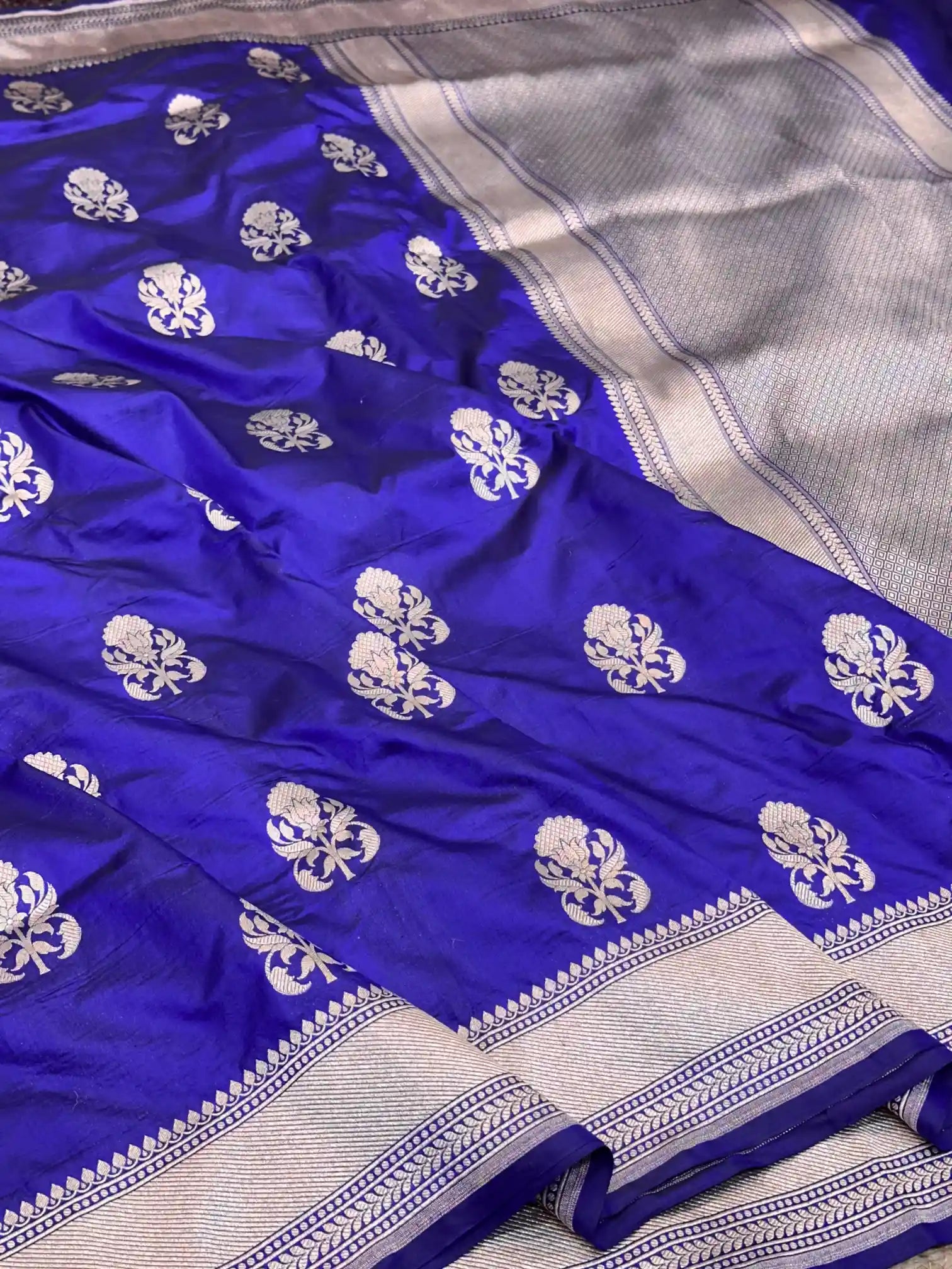 Ouda Blue Pure Katan Silk Banarasi Saree