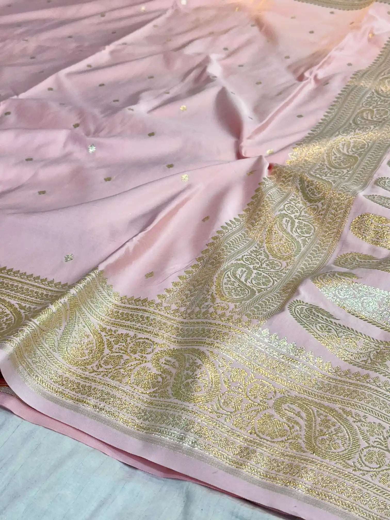 Pale Pink Premium Mashru Katan Silk Banarasi Saree