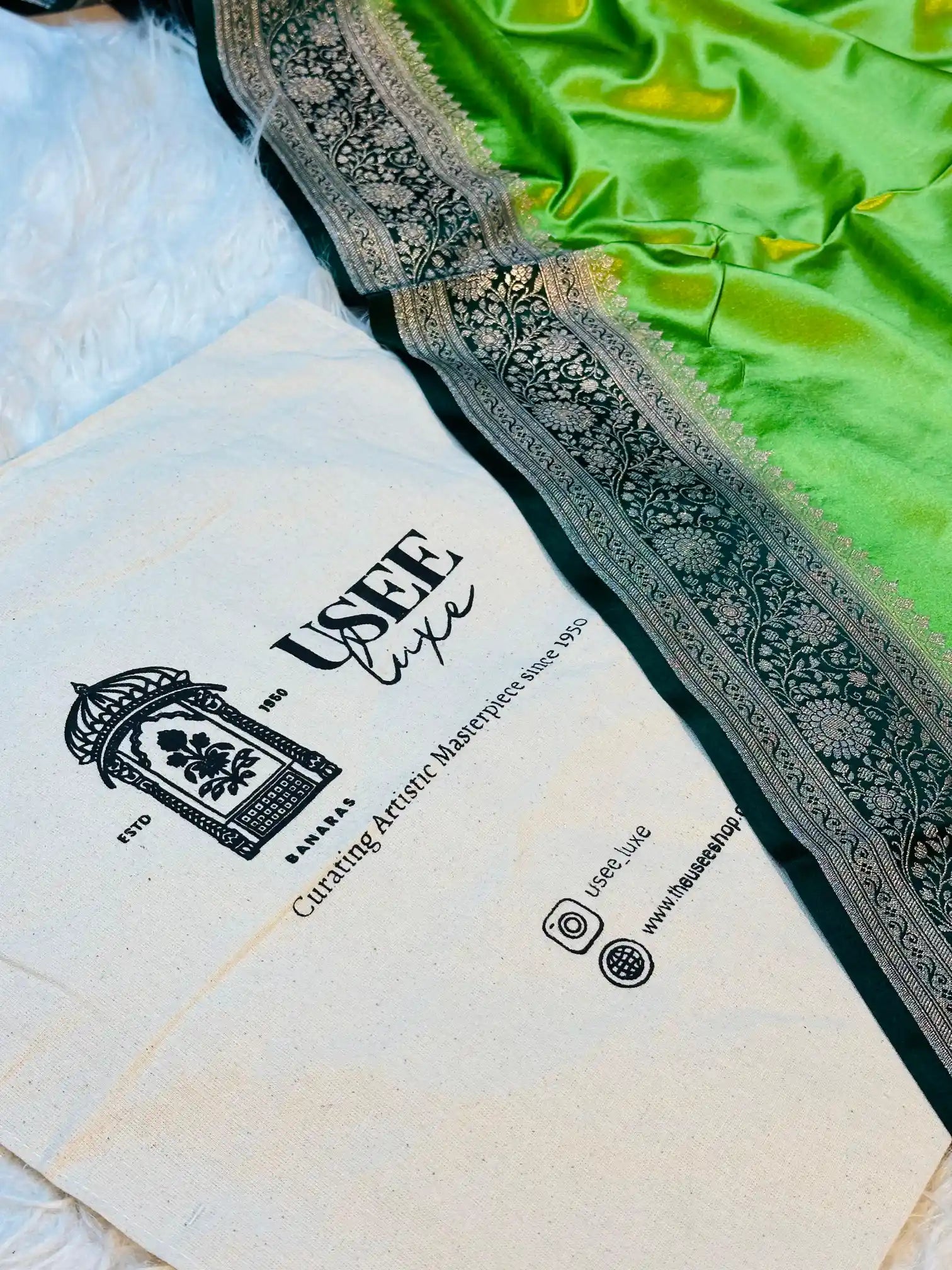 Parrot Green Mashru Katan Silk Silver Zari Weave Banarasi Saree