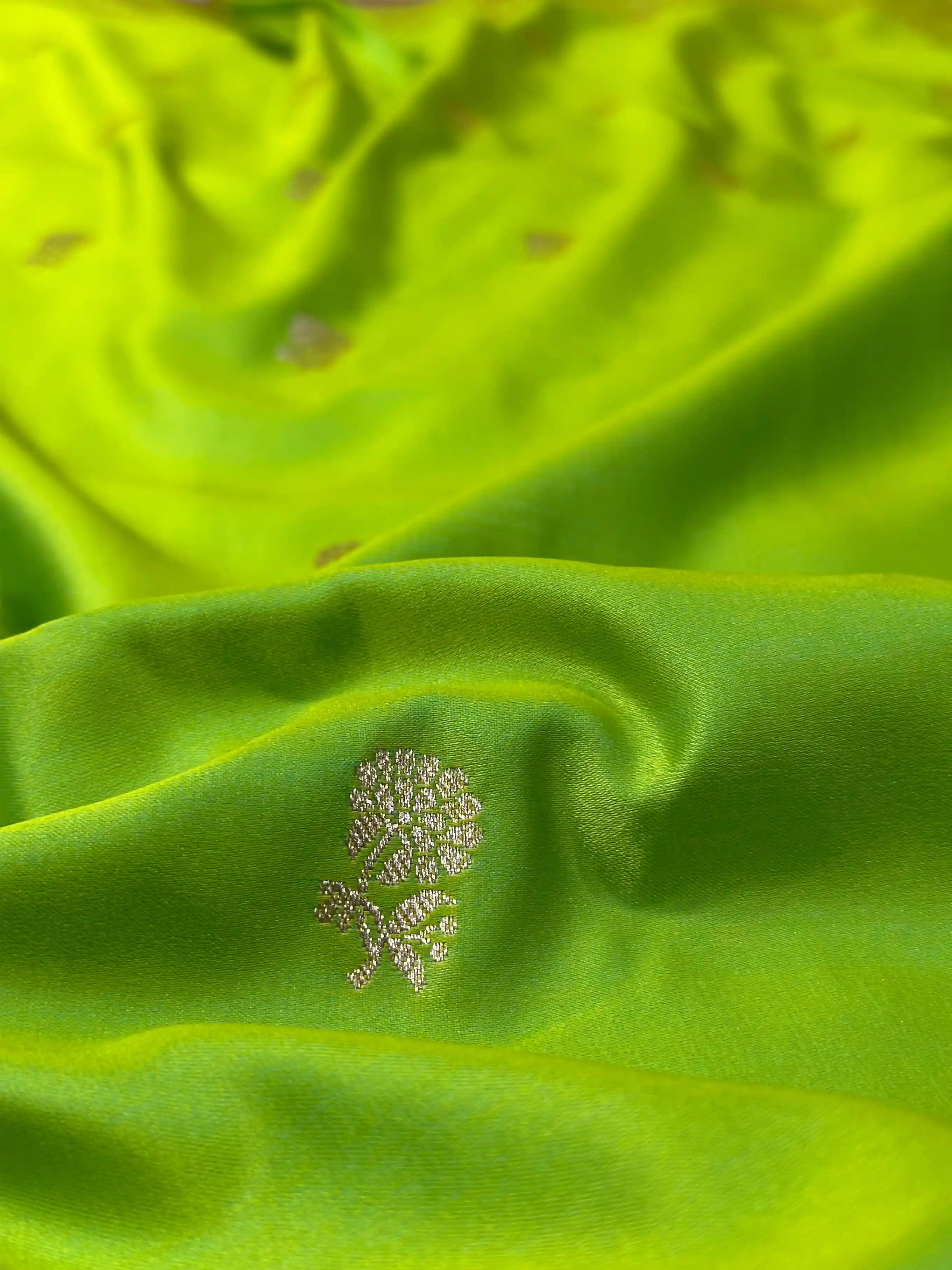Parrot Green Beautiful Mashru Katan Silk Saree