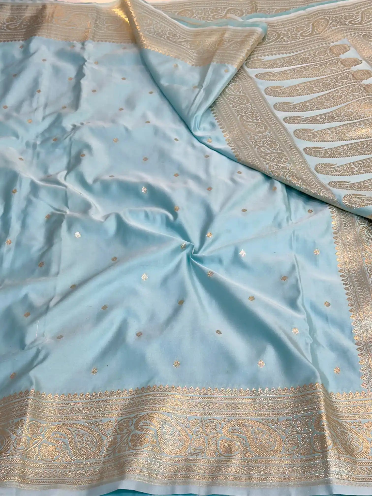 Pastel Blue Premium Mashru Katan Silk Banarasi Saree