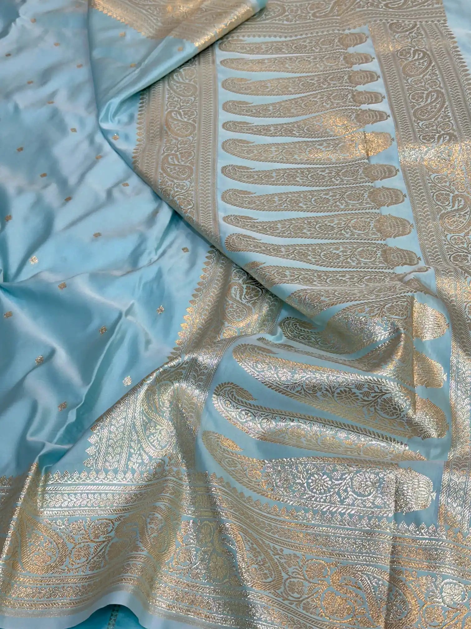 Pastel Blue Premium Mashru Katan Silk Banarasi Saree