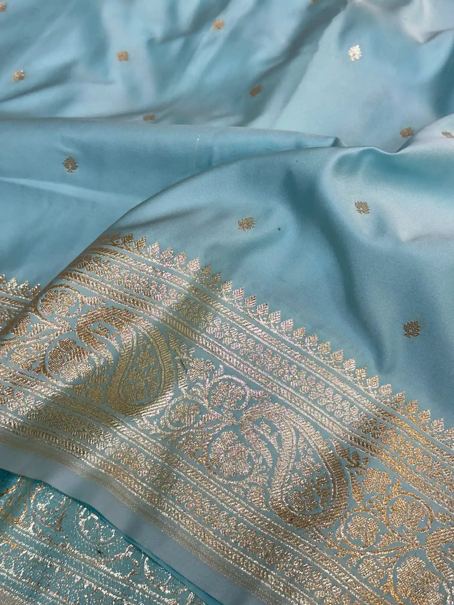 Pastel Blue Premium Mashru Katan Silk Banarasi Saree