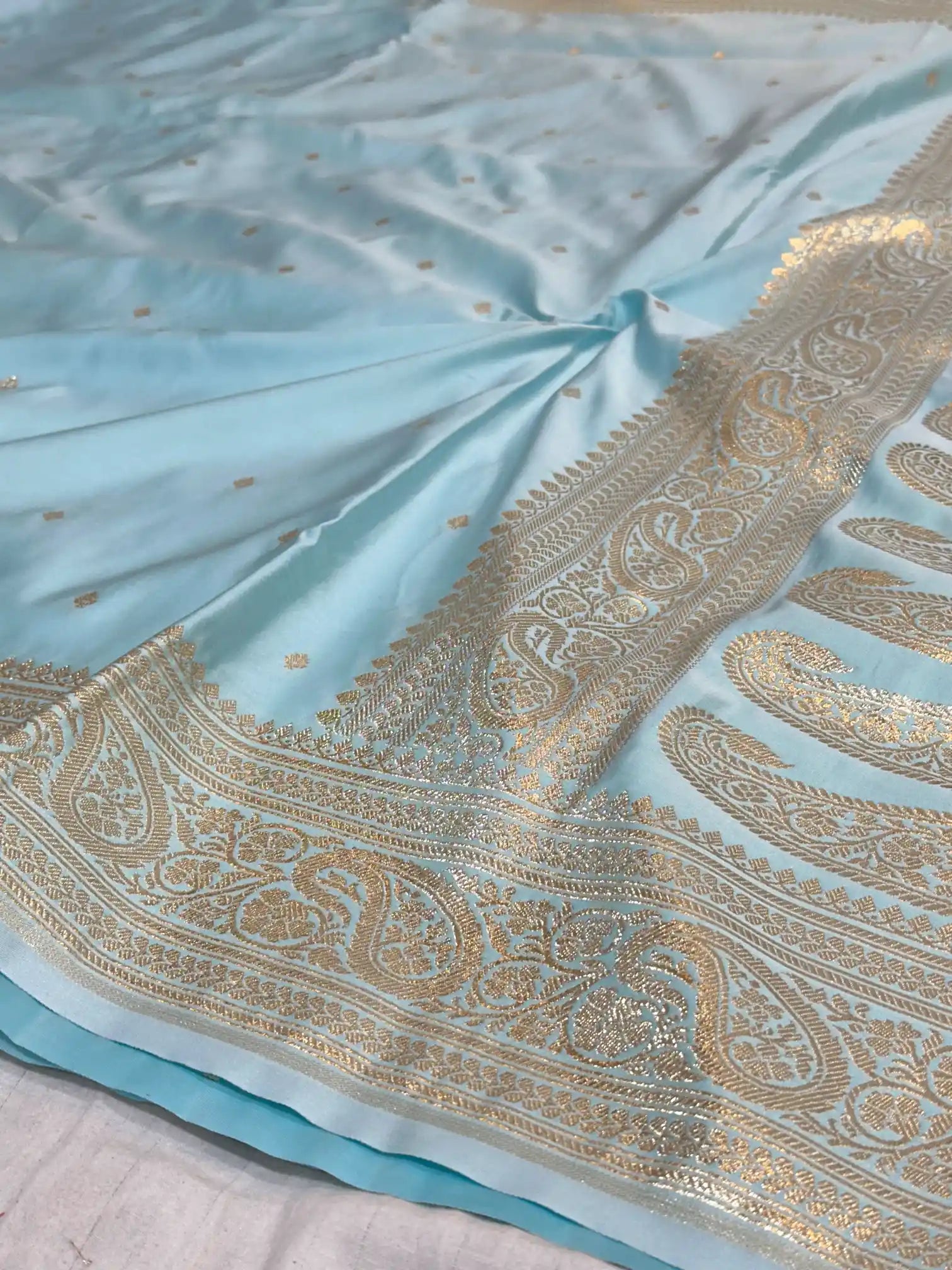 Pastel Blue Premium Mashru Katan Silk Banarasi Saree