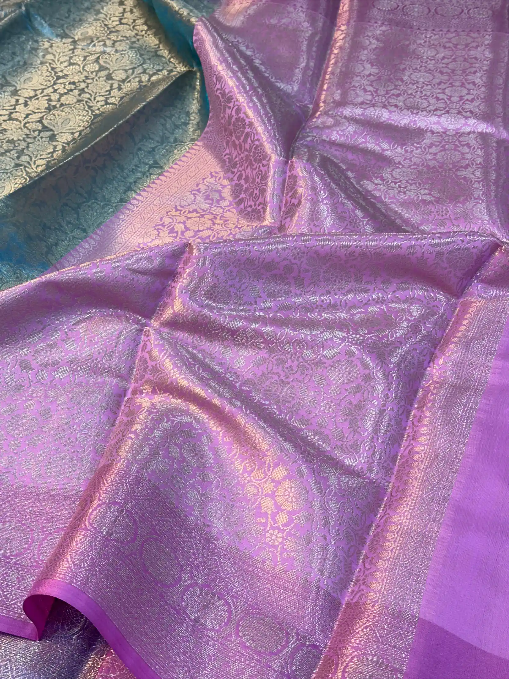 Pastel Firozi Tissue Silk Kanjivaram Embossed Banarasi Saree