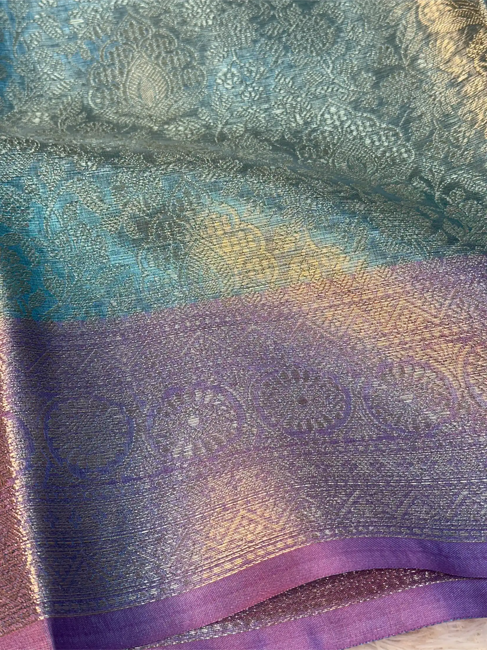 Pastel Firozi Tissue Silk Kanjivaram Embossed Banarasi Saree
