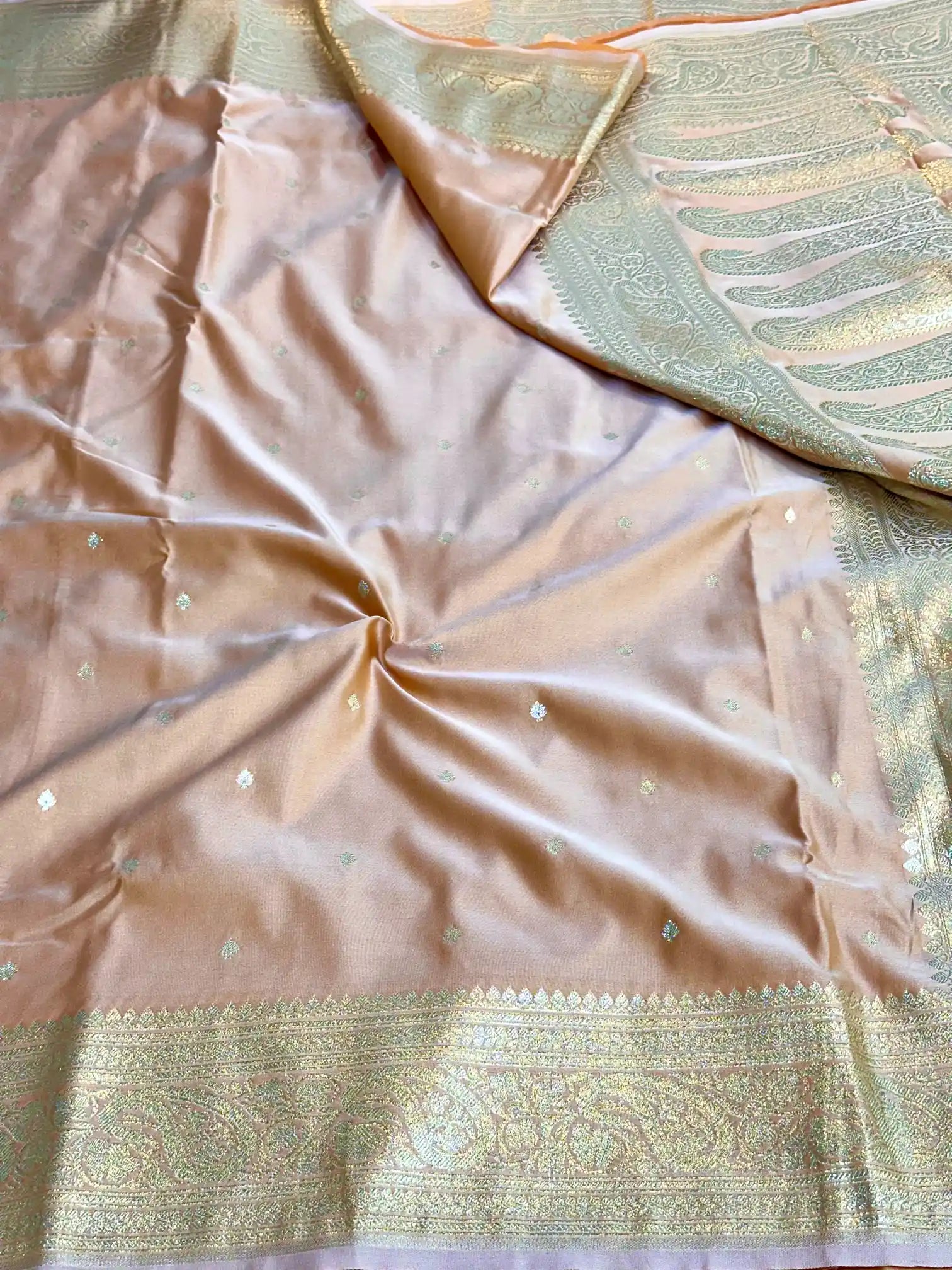 Pastel Peach Premium Mashru Katan Silk Banarasi Saree