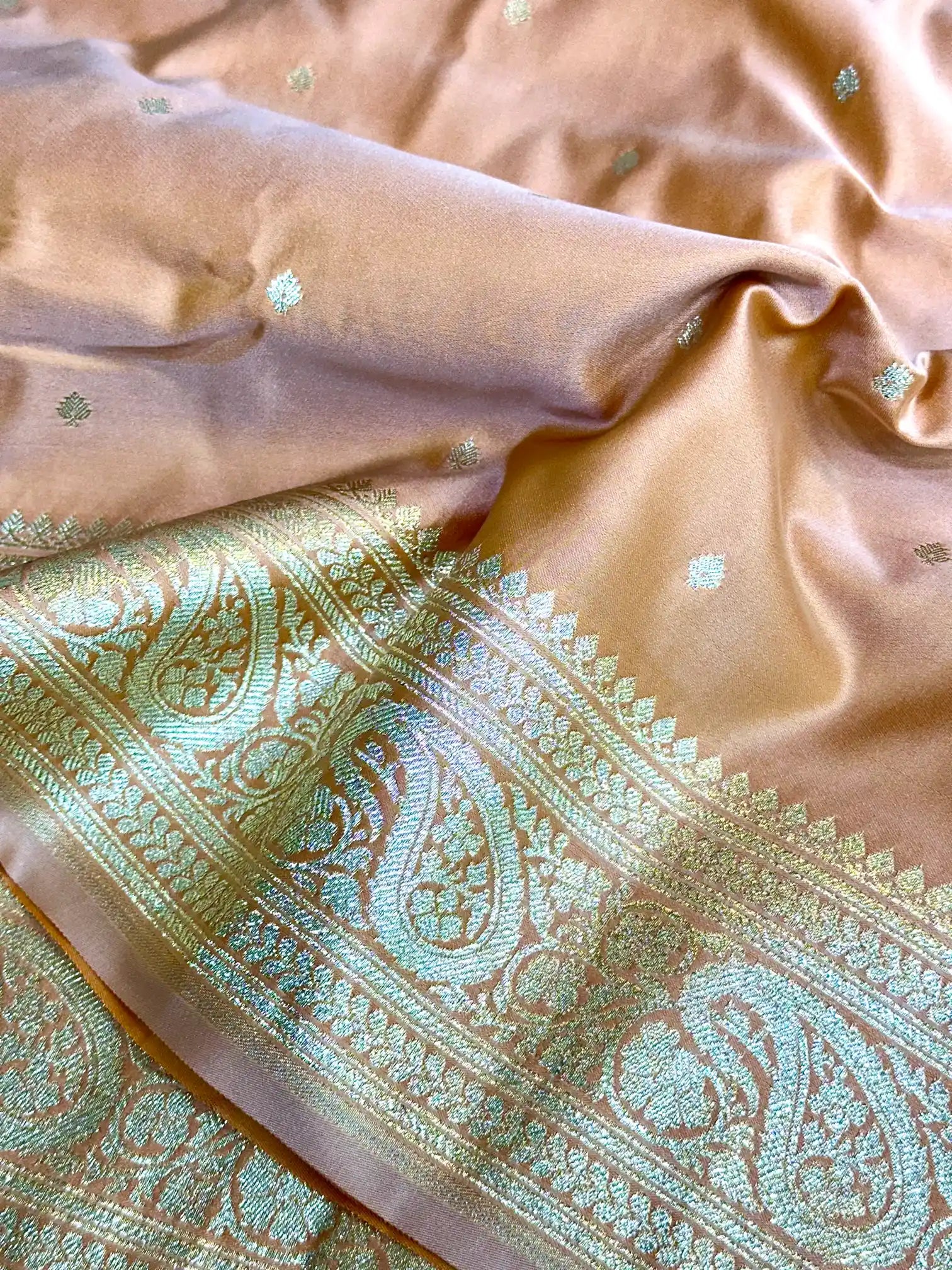 Pastel Peach Premium Mashru Katan Silk Banarasi Saree