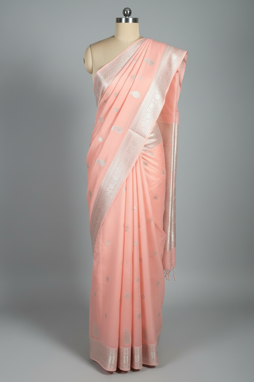 Pastel Pink Soft Georgette Khaddi Buti Banarasi Saree