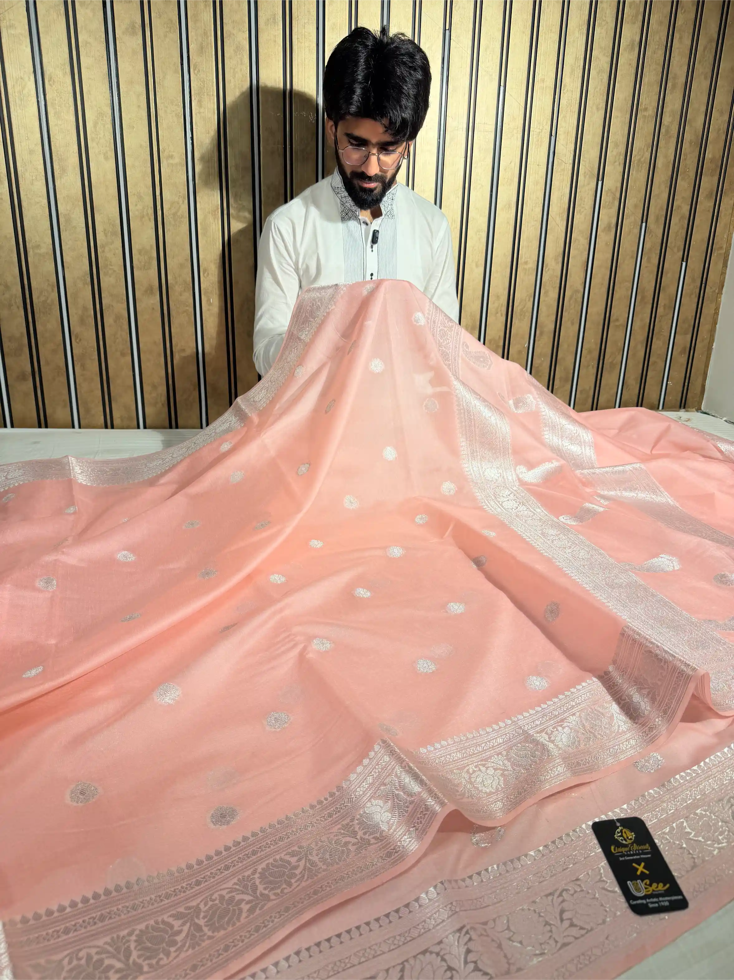 Pastel Pink Soft Georgette Khaddi Buti Banarasi Saree