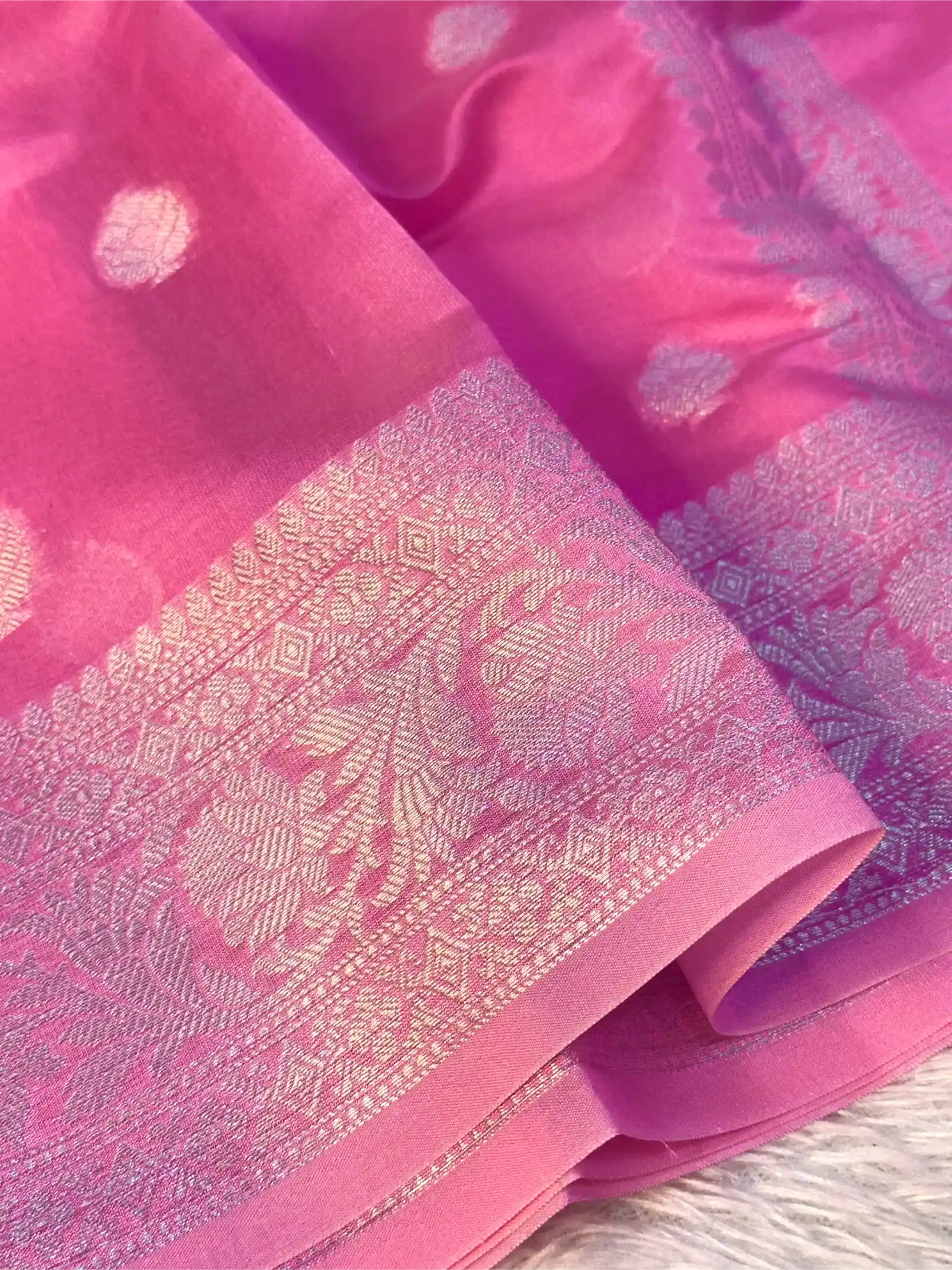 Pastel Pink Soft Silk Khaddi Buti Banarasi Saree