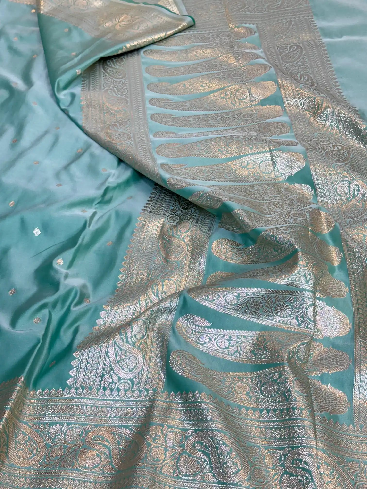 Pastel Sea Blue Premium Mashru Katan Silk Banarasi Saree