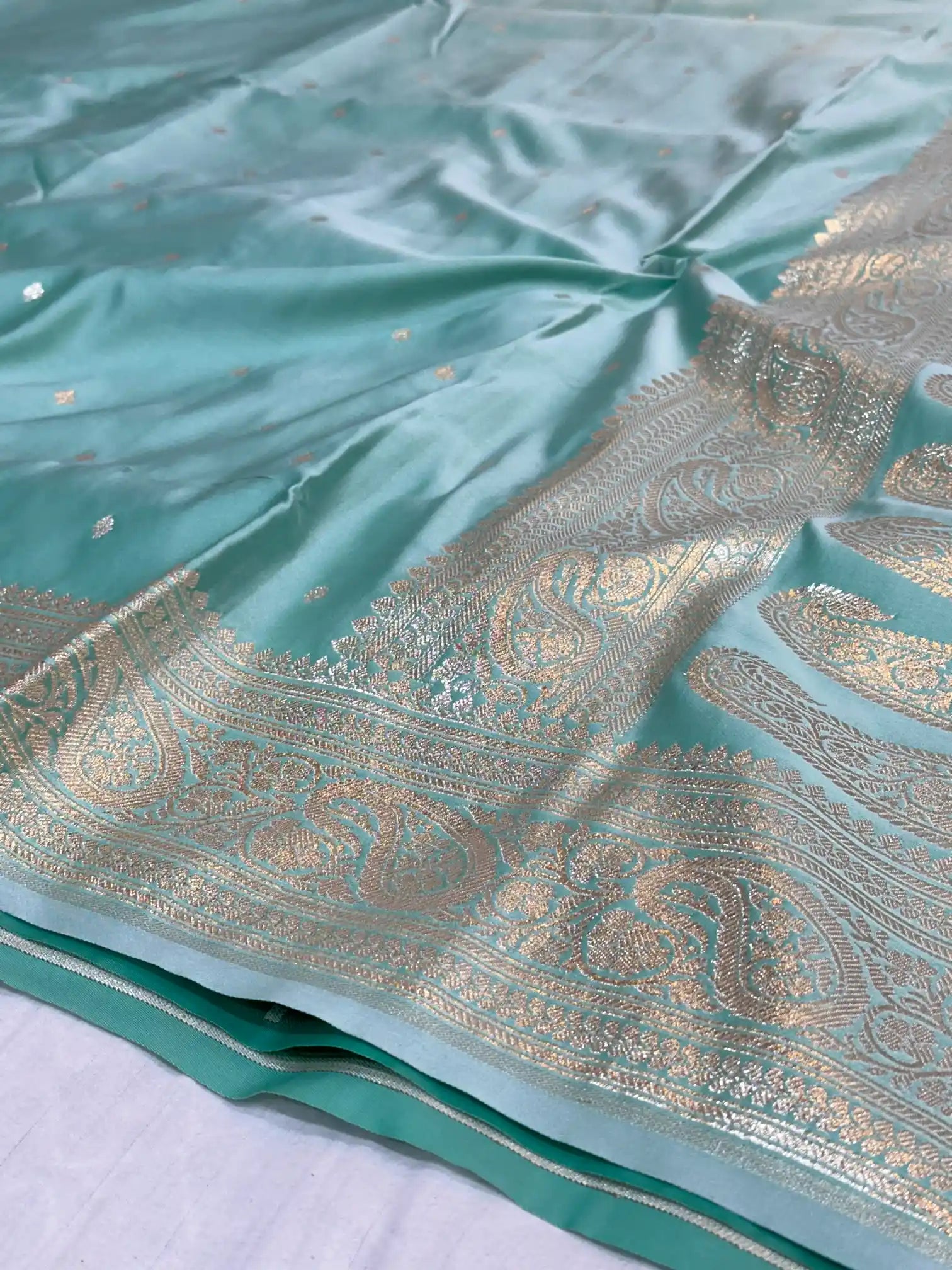 Pastel Sea Blue Premium Mashru Katan Silk Banarasi Saree