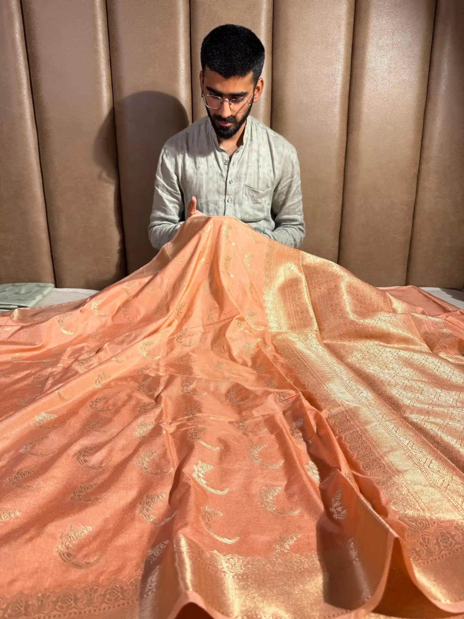 Peach Chinia Silk Simplistic Design Banarasi Saree