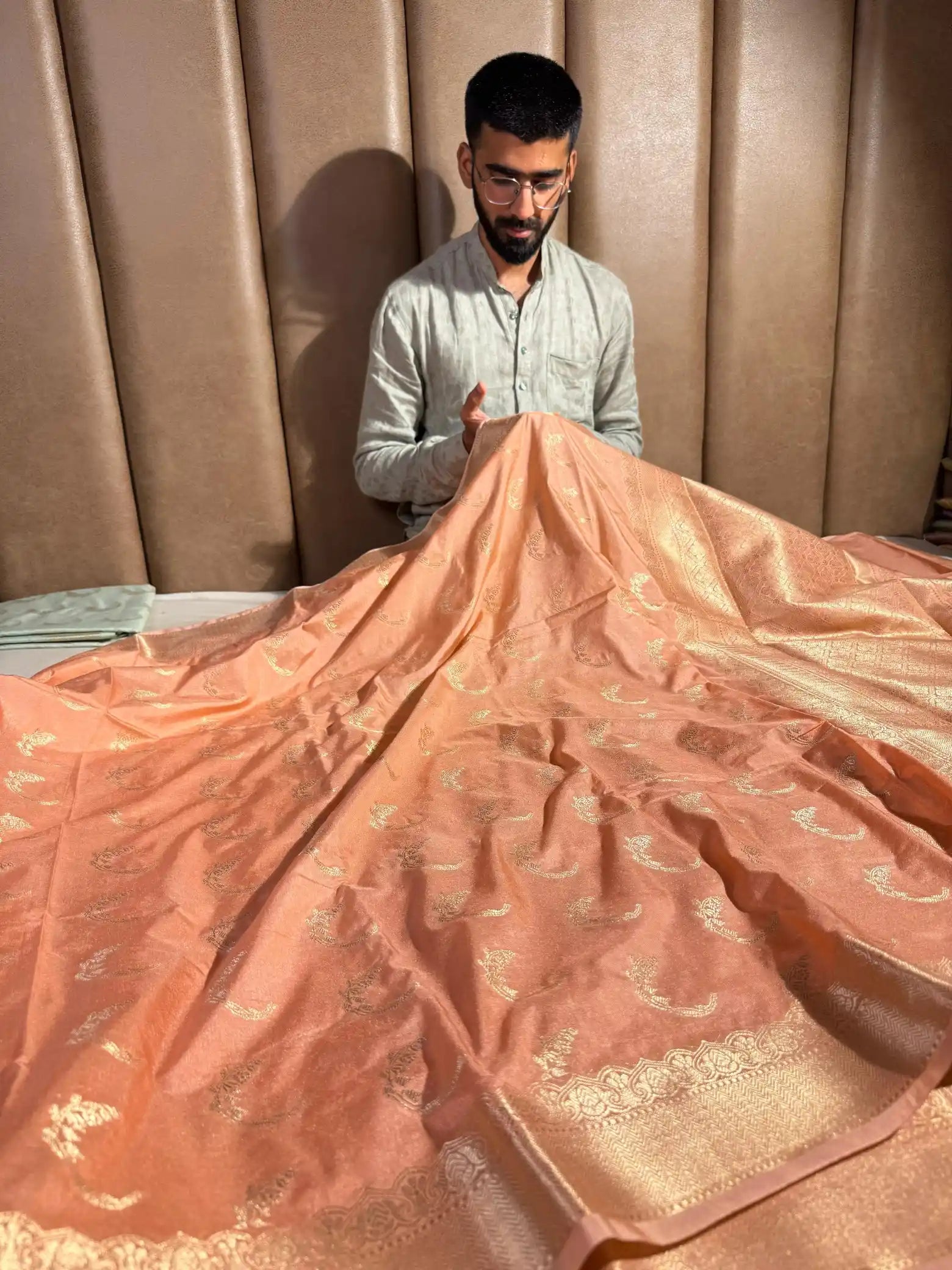 Peach Chinia Silk Simplistic Design Banarasi Saree