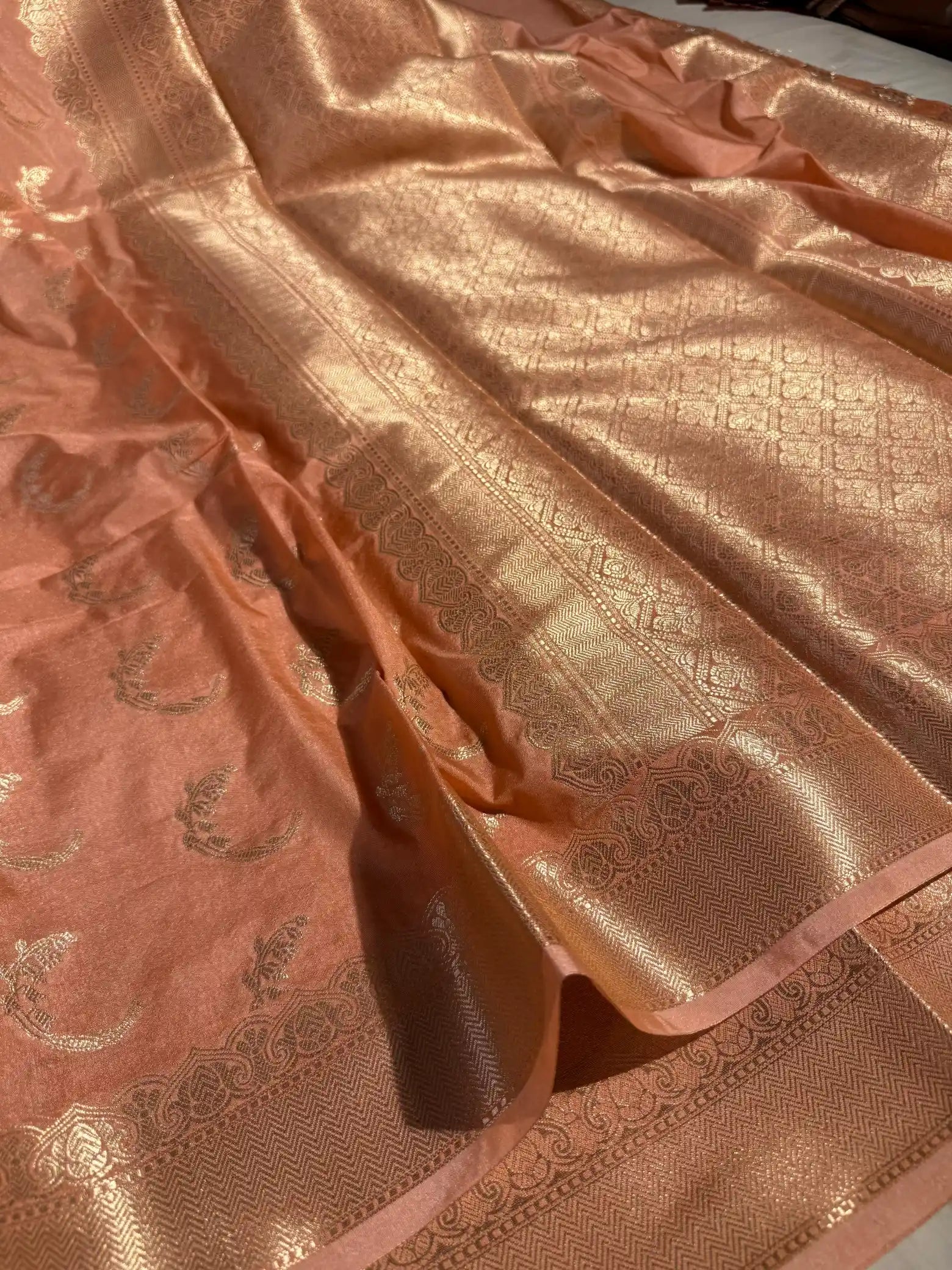 Peach Chinia Silk Simplistic Design Banarasi Saree