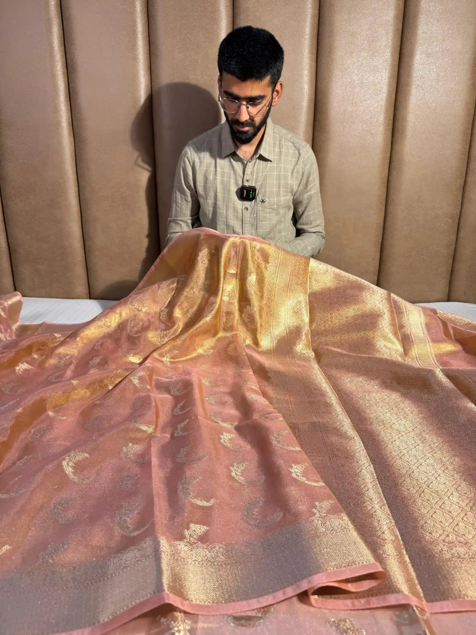 Peach Kathan Tissue Silk Banarasi Saree