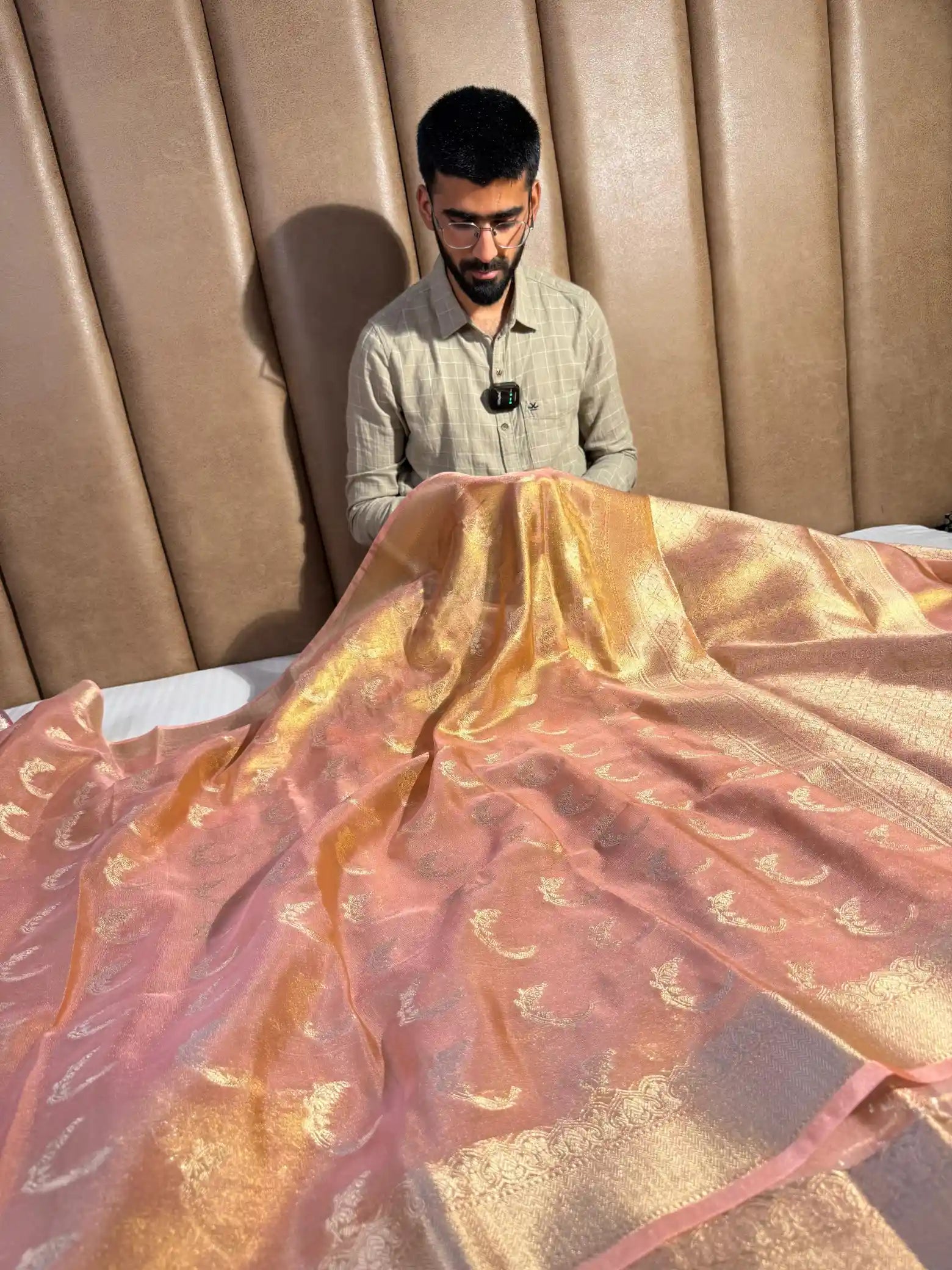 Peach Kathan Tissue Silk Banarasi Saree