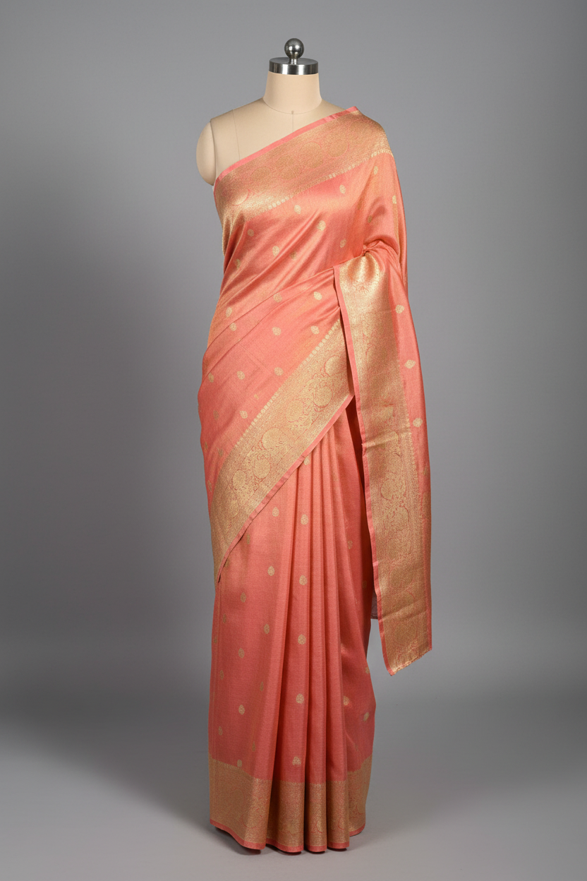Peach Shade Premium Katan Tissue Banarasi Saree