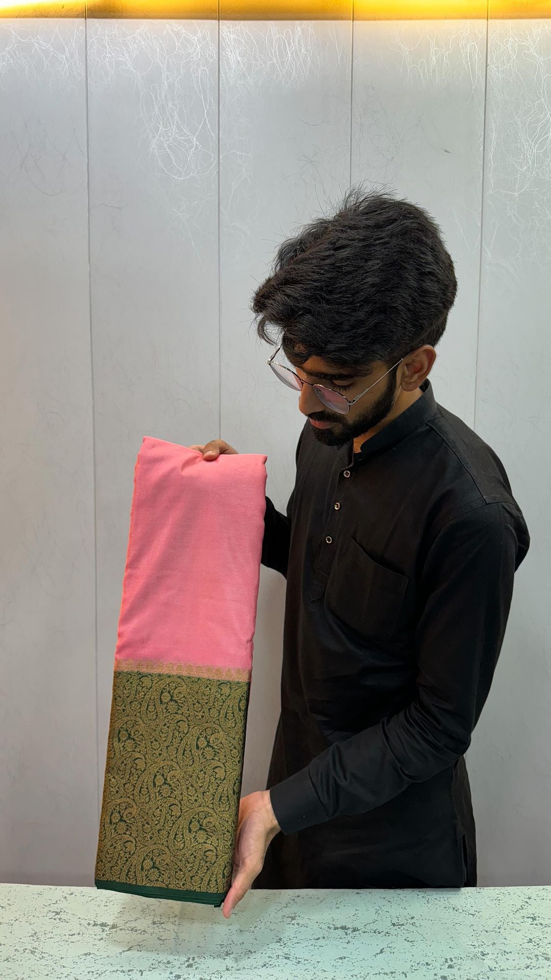 Peach Warm Silk Copper Zari Jacquard Banarasi