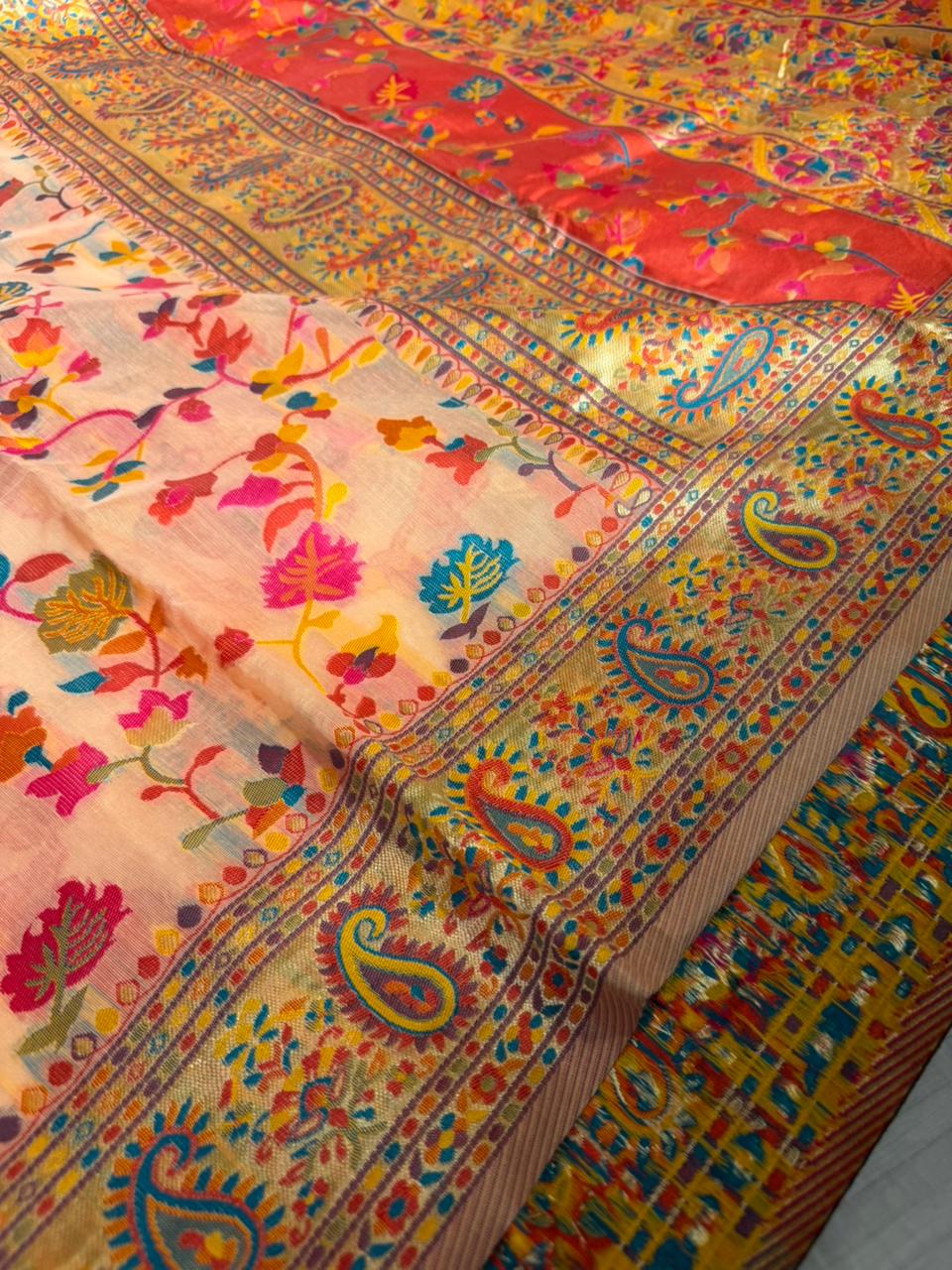 Peach Irresistible Pashmina Weave Soft Cotton Silk Saree